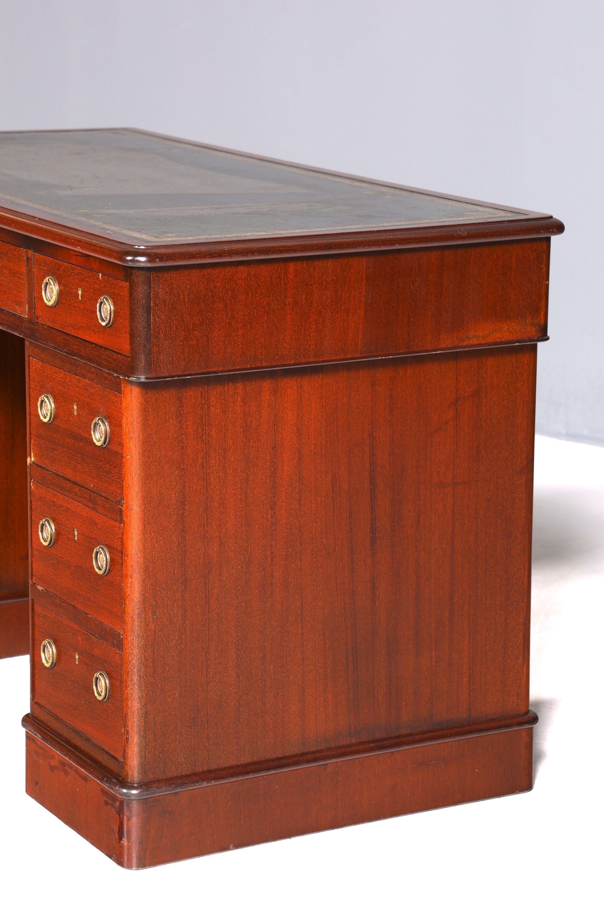 Bureau anglais de rêve avec plateau en cuir véritable, bureau de style antique