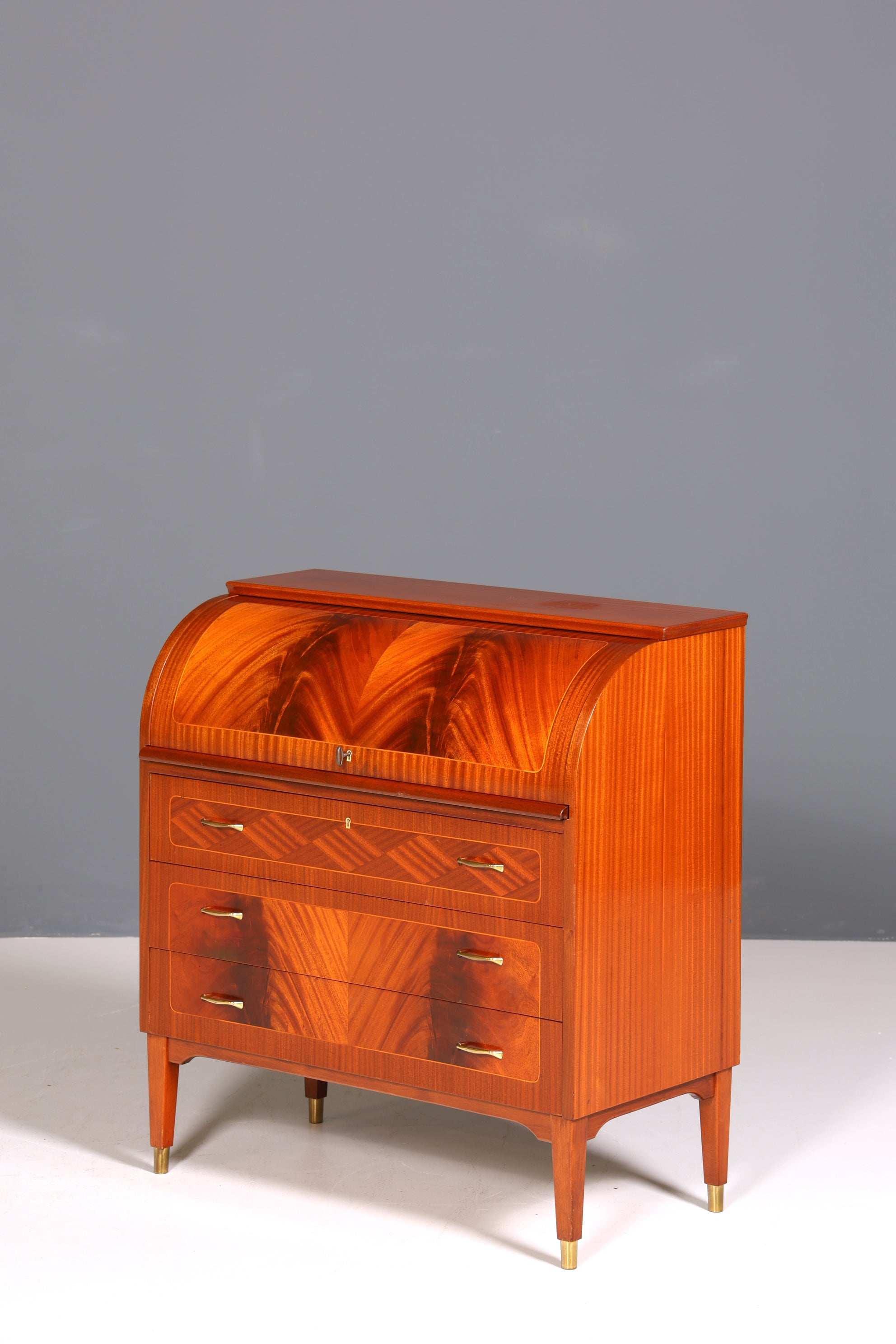 F224 Finish cm Wunderschöner Mid Century Rollladen Sekretär echt Holz Büro Schrank Vintage Schreibkommode