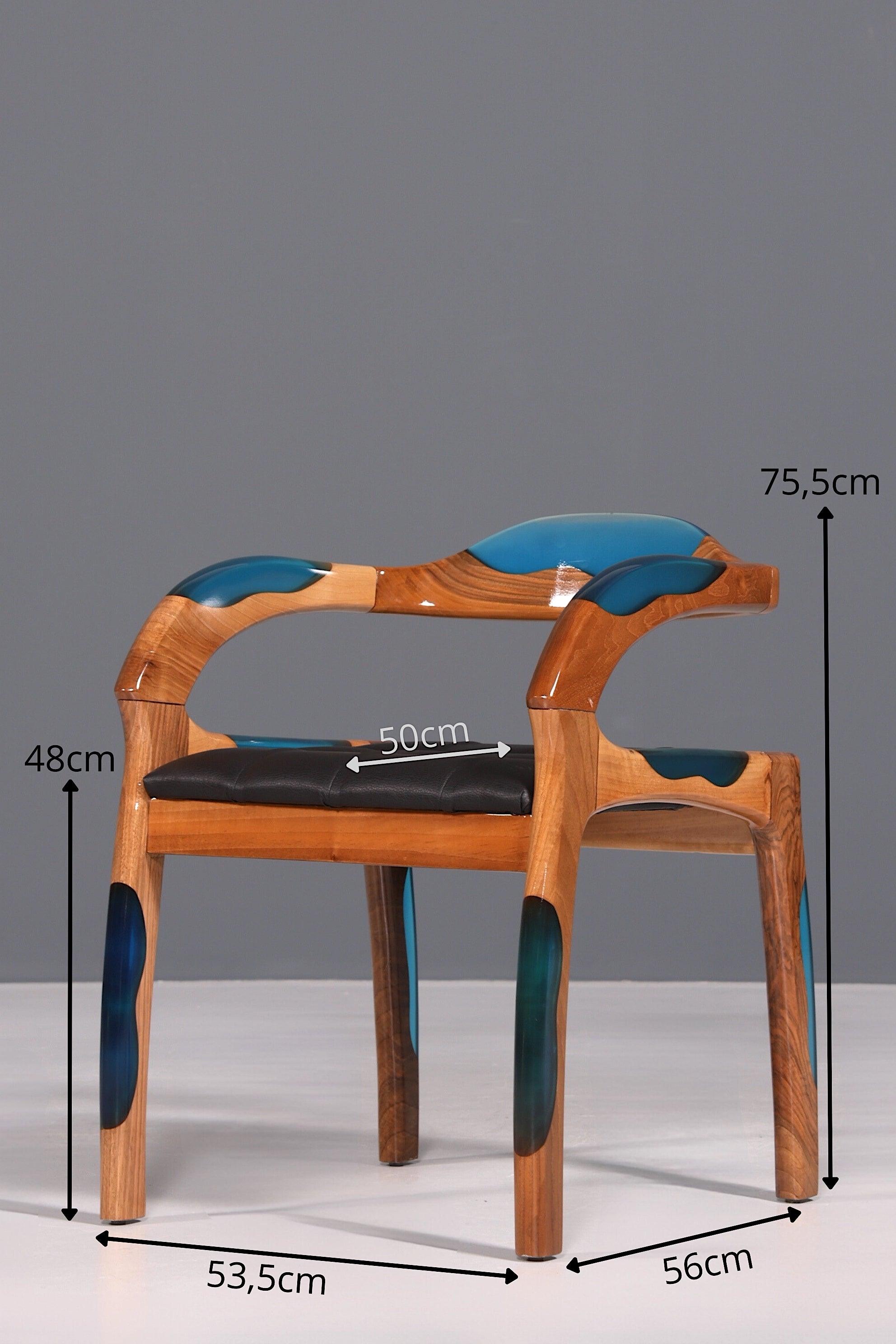 Epoxy Sessel "Arnson Plus Blue" Epoxidharz Armlehnsessel Massiv Nussbaum Sekretär Stuhl
