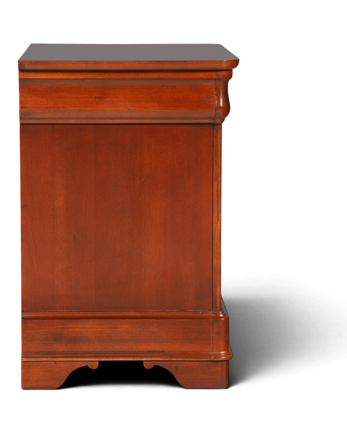 Hauptstadt Möblerei H820 Nachttisch aus dunklem Holz mit klassischem Design in Seitenansicht