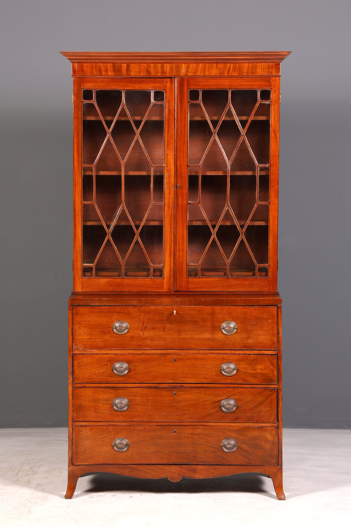 Magnifique secrétaire anglais à abattant avec partie supérieure, secrétaire ancien, bibliothèque vitrine en acajou, meuble de bureau, Royaume-Uni