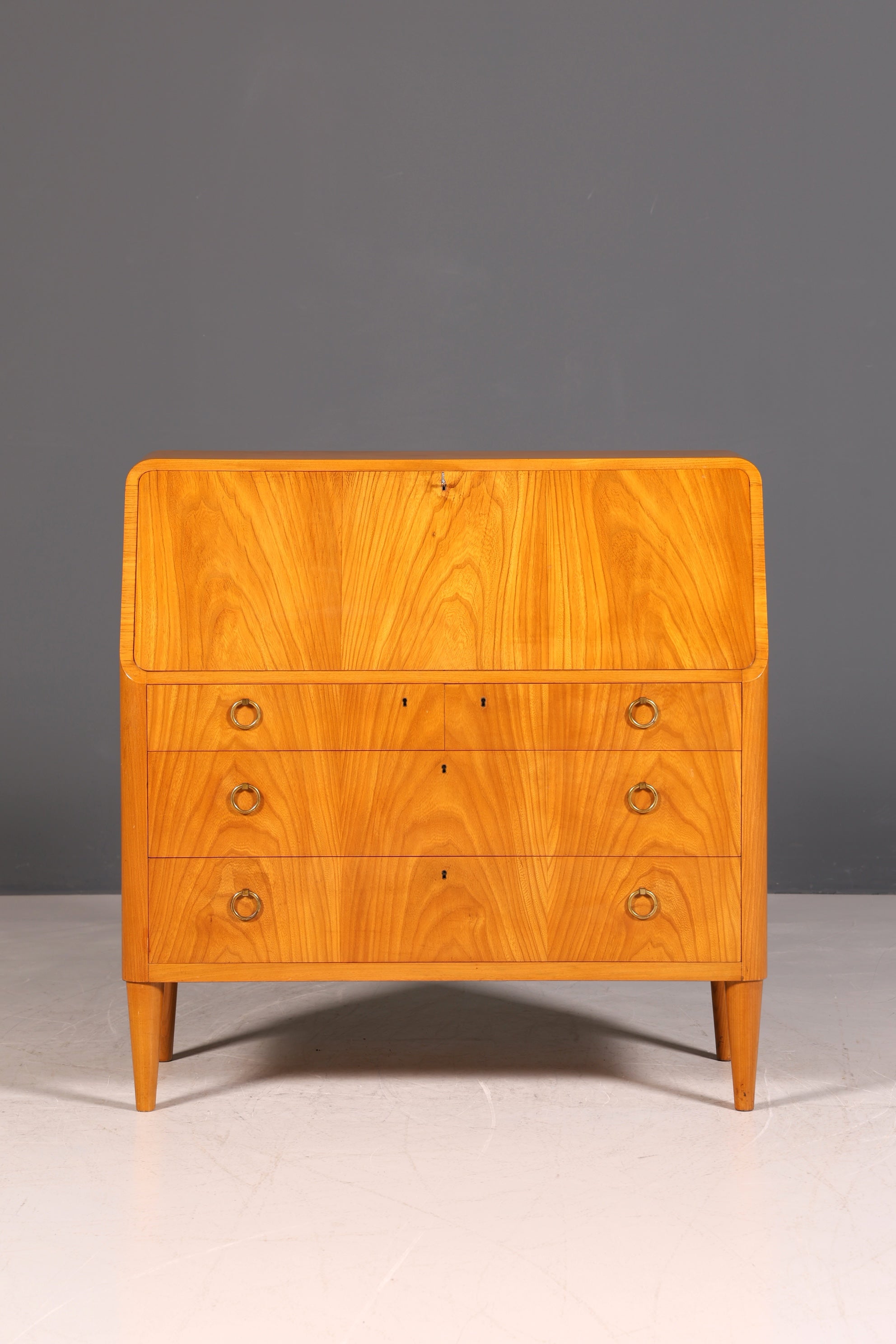 G025 Finish Schlichter Mid Century Sekretär Vintage Schreibmöbel echt Holz Kommode Office Secretary