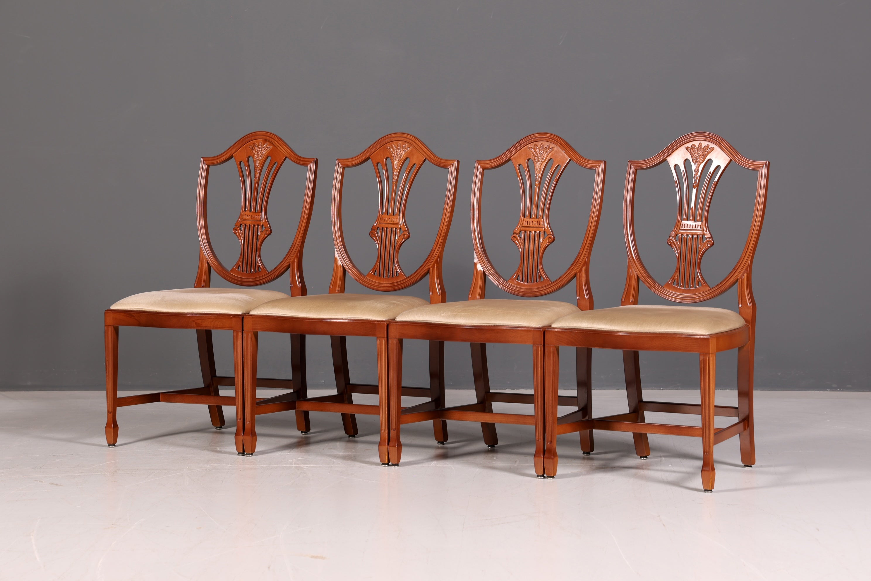 Edles 4x Englische Stühle Set Hepplewhite Stil Dining Chairs Antik Esszimmerstühle Küchenstühle Stuhlset Vintage
