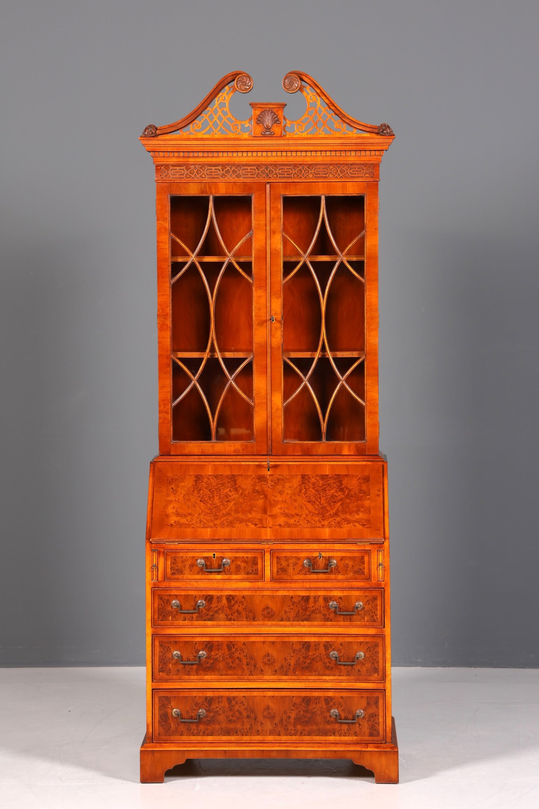 Stilvoller Englischer Sekretär Original Wade Büro Aufsatzsekretär Antik 60s Vitrinen Schrank UK