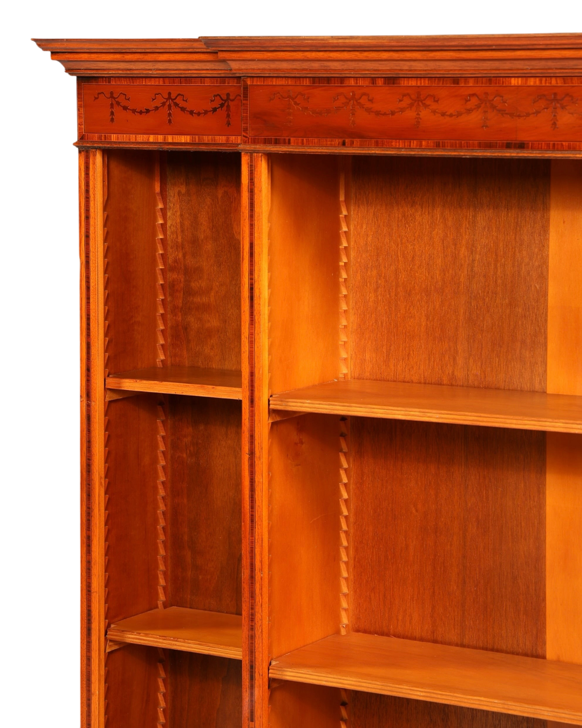 Hauptstadt Möblerei englisches Bücherregal aus Eibenholz mit Intarsien und höhenverstellbaren Regalböden im Antik-Stil