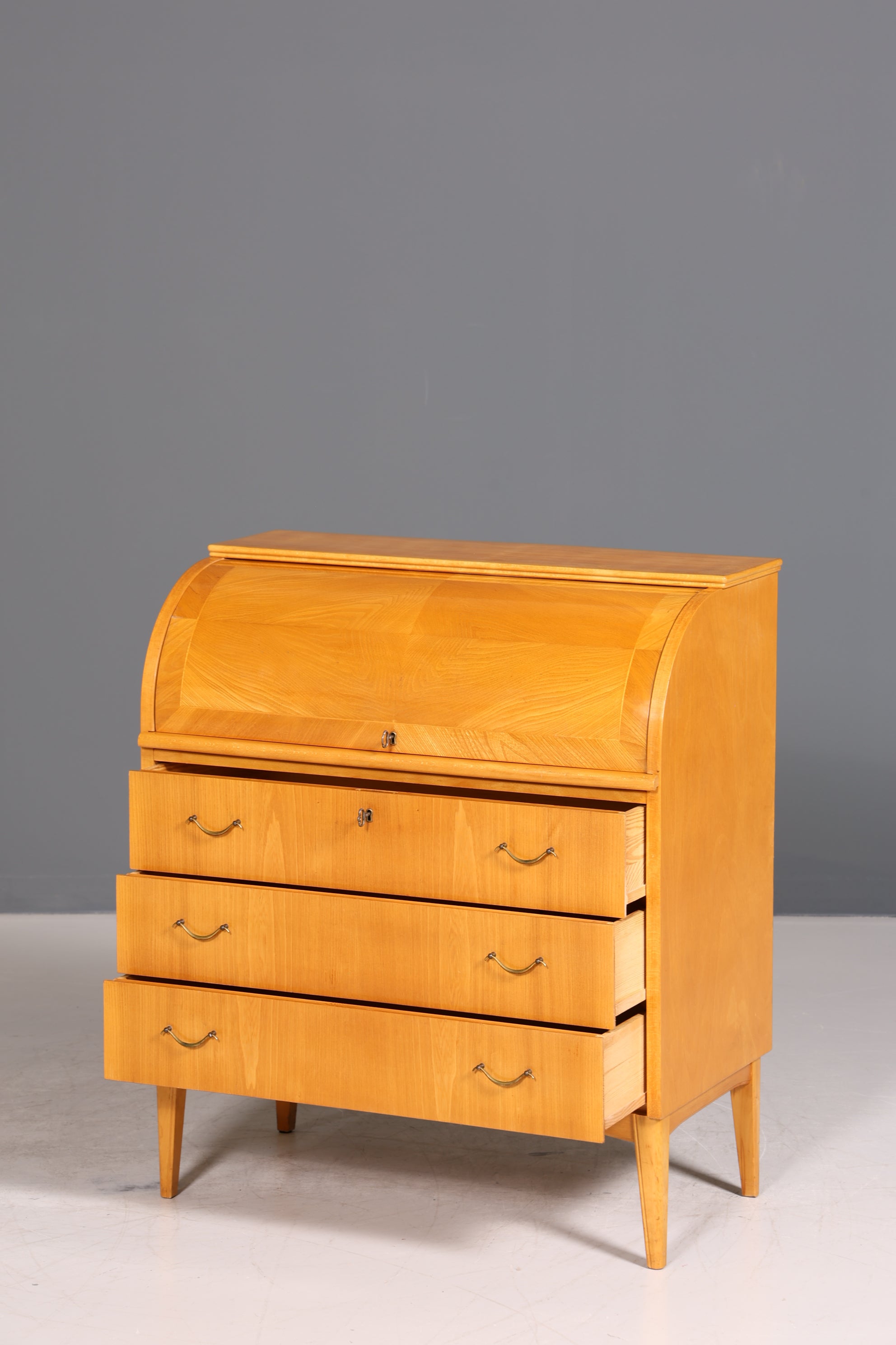 Stilvoller Mid Century Rollladen Sekretär echt Holz Büro Schrank Vintage Schreibkommode