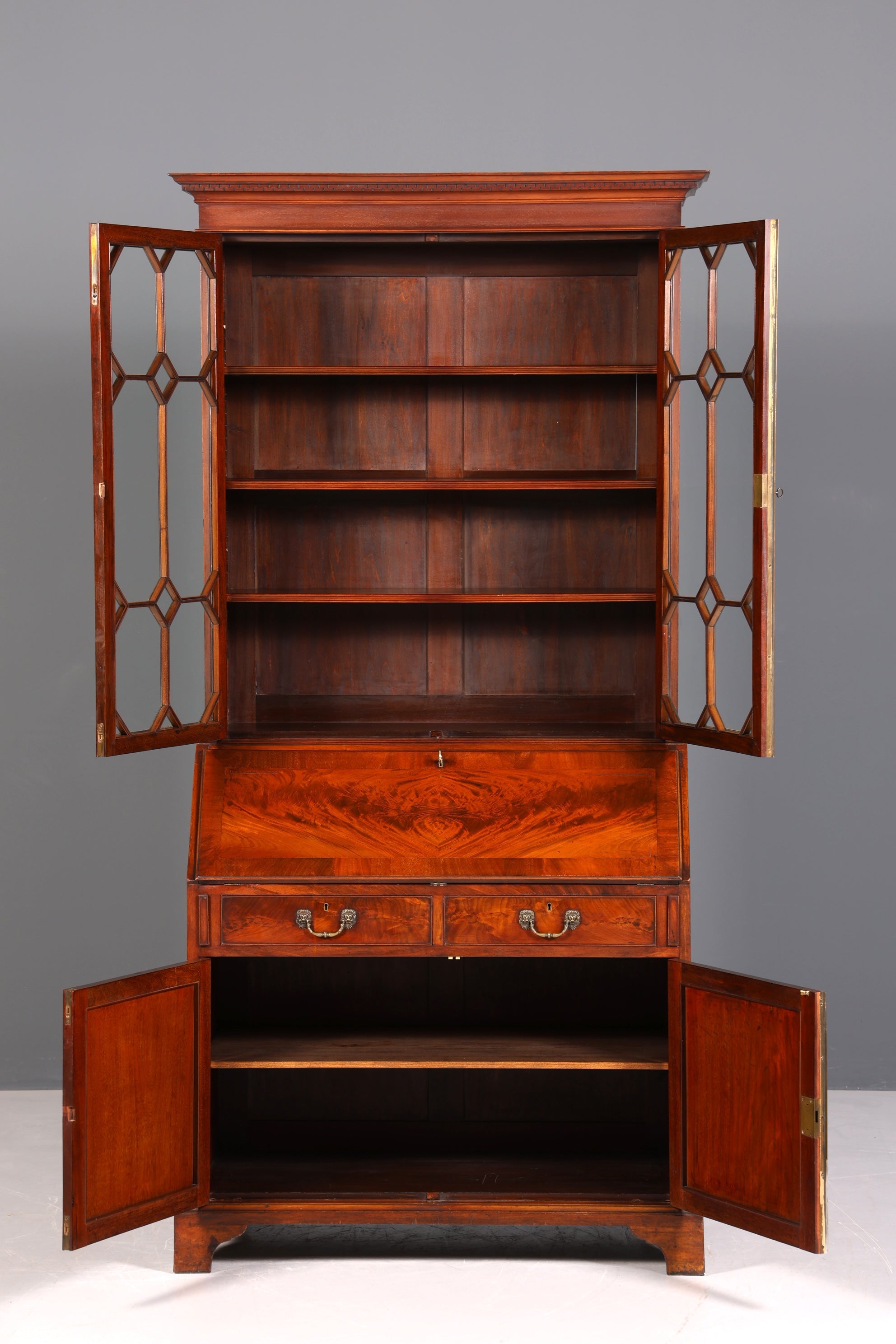 F877 Finish cm Wunderschöner Englischer Sekretär Büro Aufsatzsekretär Antik 60S Vitrinen Schrank UK