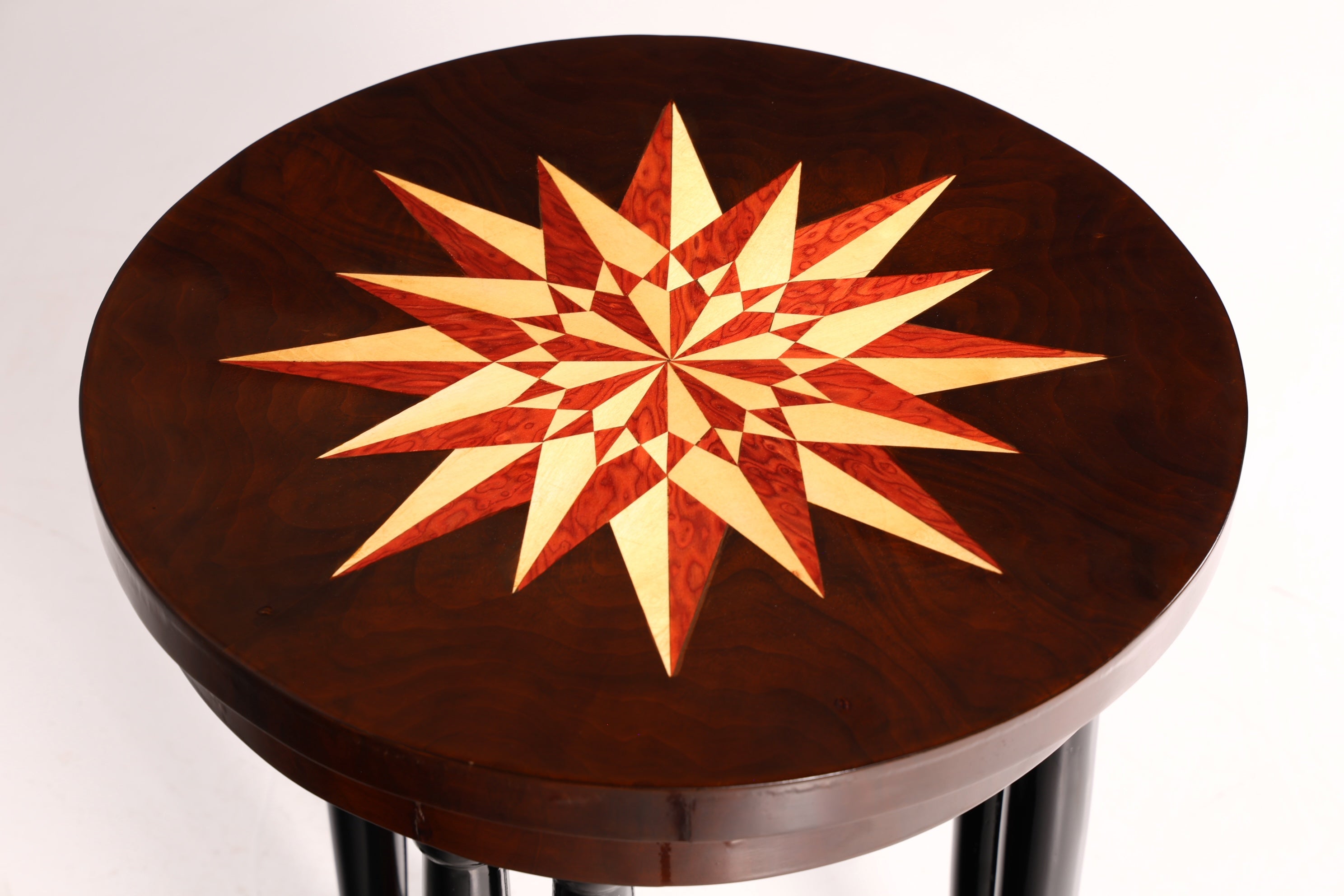 Wunderschöner Art Deco Stil Tisch Luxus Couchtisch Ablagetisch Beistelltisch Rund Echt Holz Vintage
