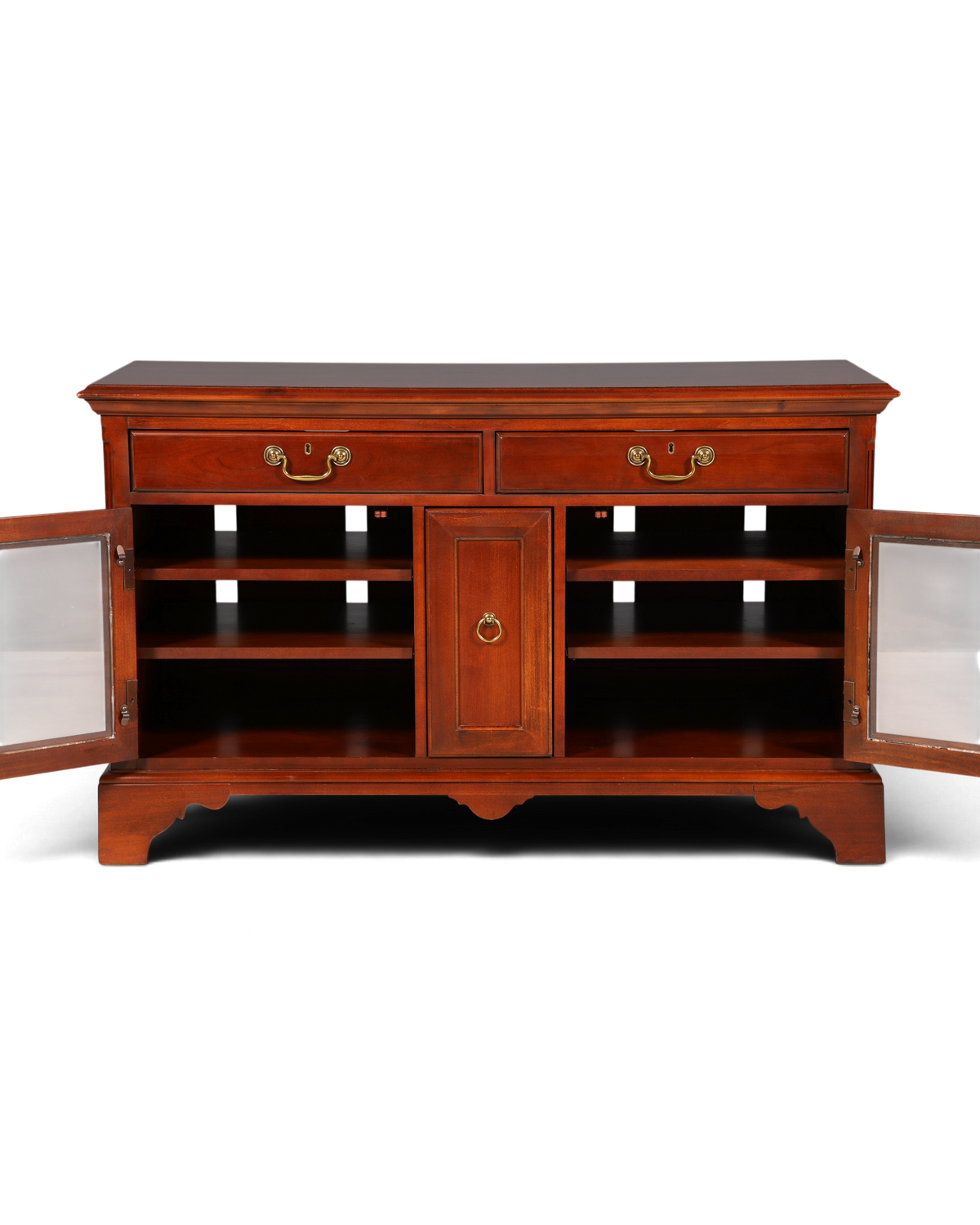 Hauptstadt Möblerei Sideboard aus dunklem Holz mit zwei Schubladen, Glastüren und Messinggriffen