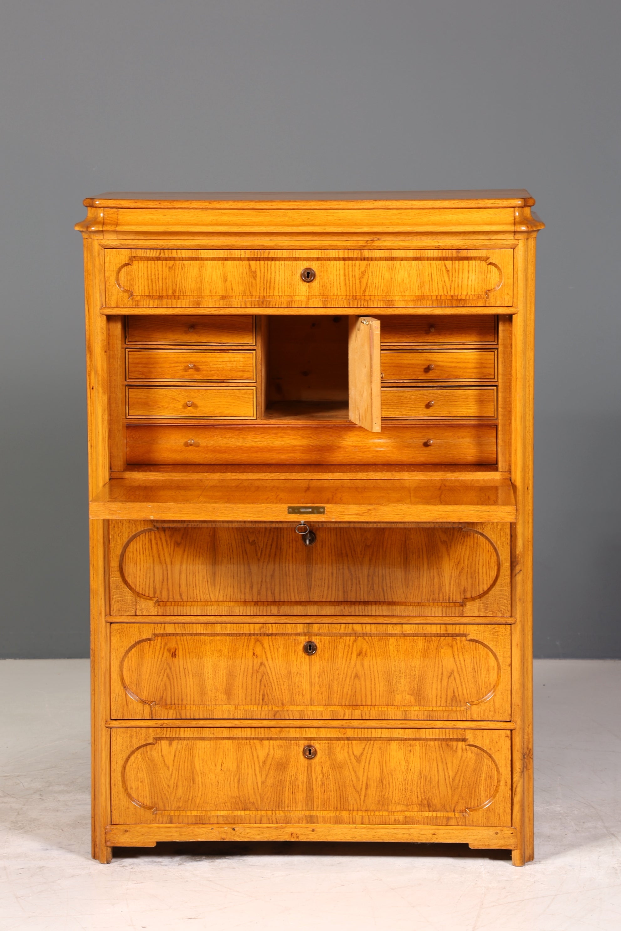 E893 Finish Stilvoller Biedermeier Sekretär Louis Philippe Vertiko Antik Kommode Schreibkommode Office Desk