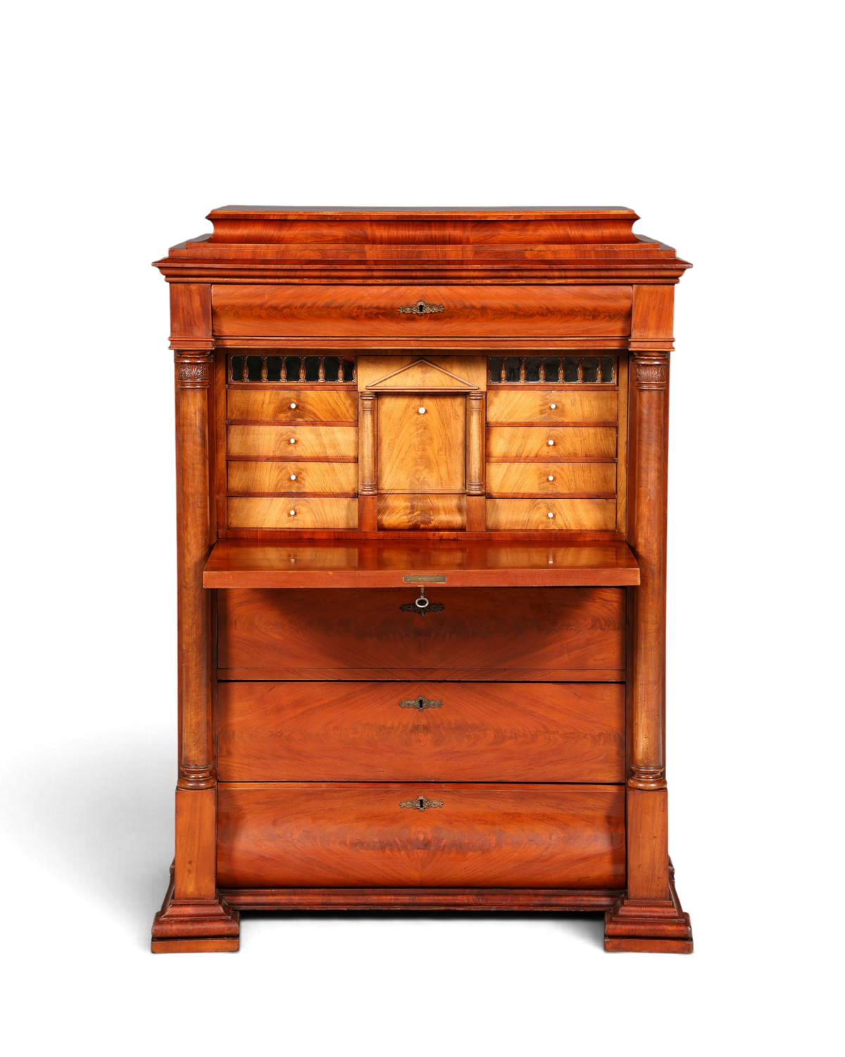 Hauptstadt Möblerei Biedermeier Sekretär aus massivem Echtholz mit ausgeklappter Schreibfläche und Schubladen