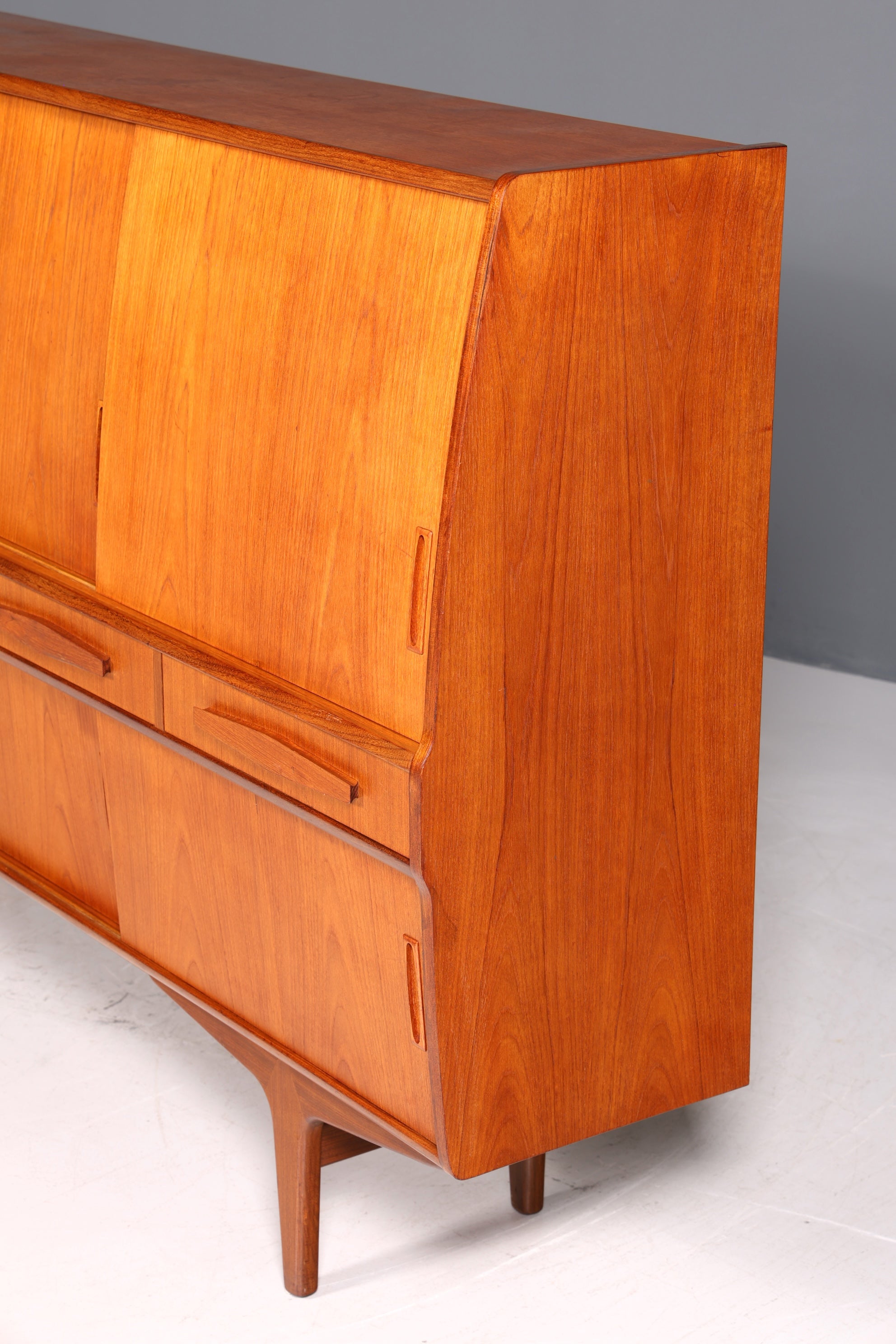 Magnifique buffet haut en teck du milieu du siècle, meuble original PAM Viby J., commode de bureau, meuble bar, années 1960