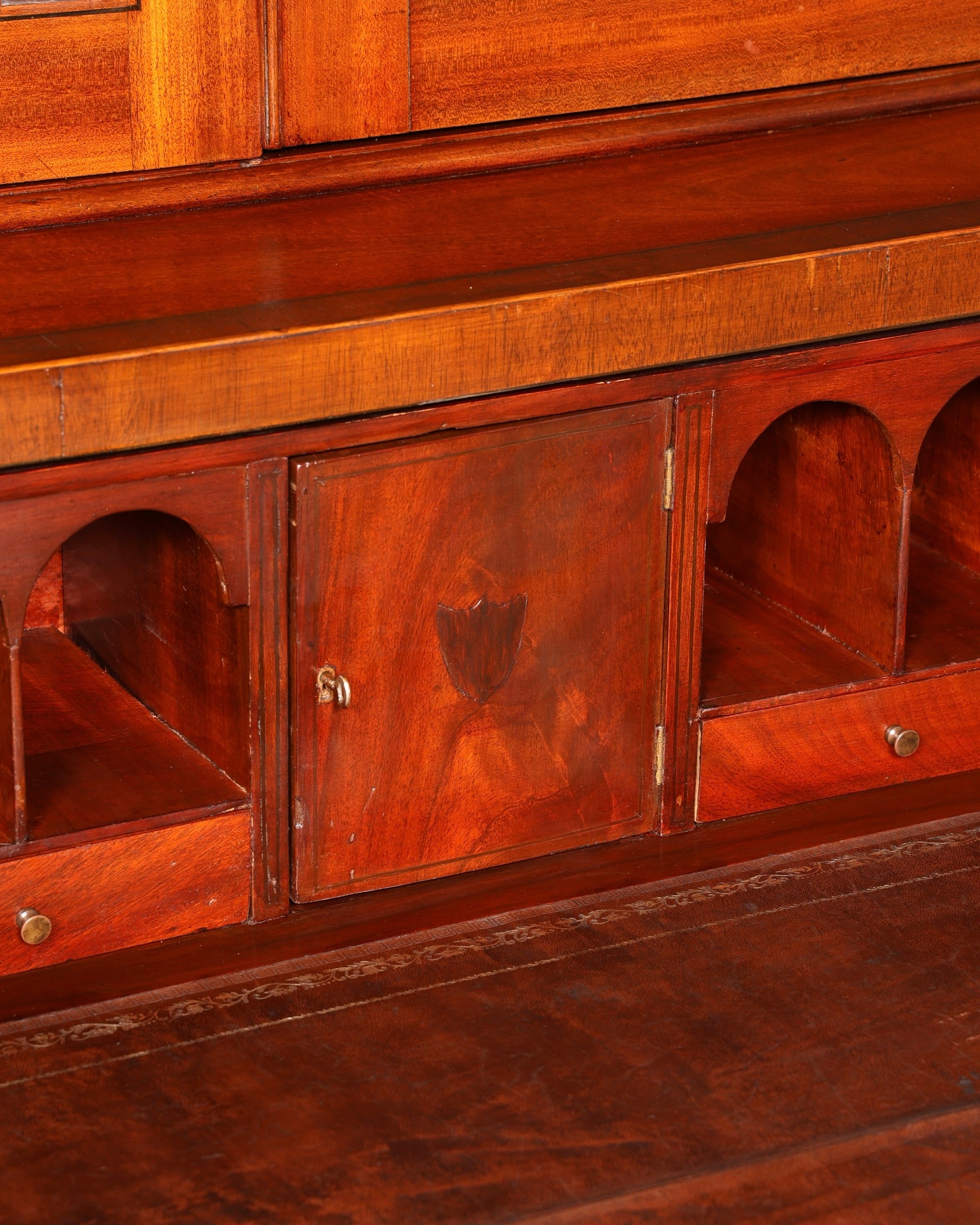 Magnifique secrétaire anglais à abattant avec partie supérieure, secrétaire ancien, bibliothèque vitrine en acajou, meuble de bureau, Royaume-Uni