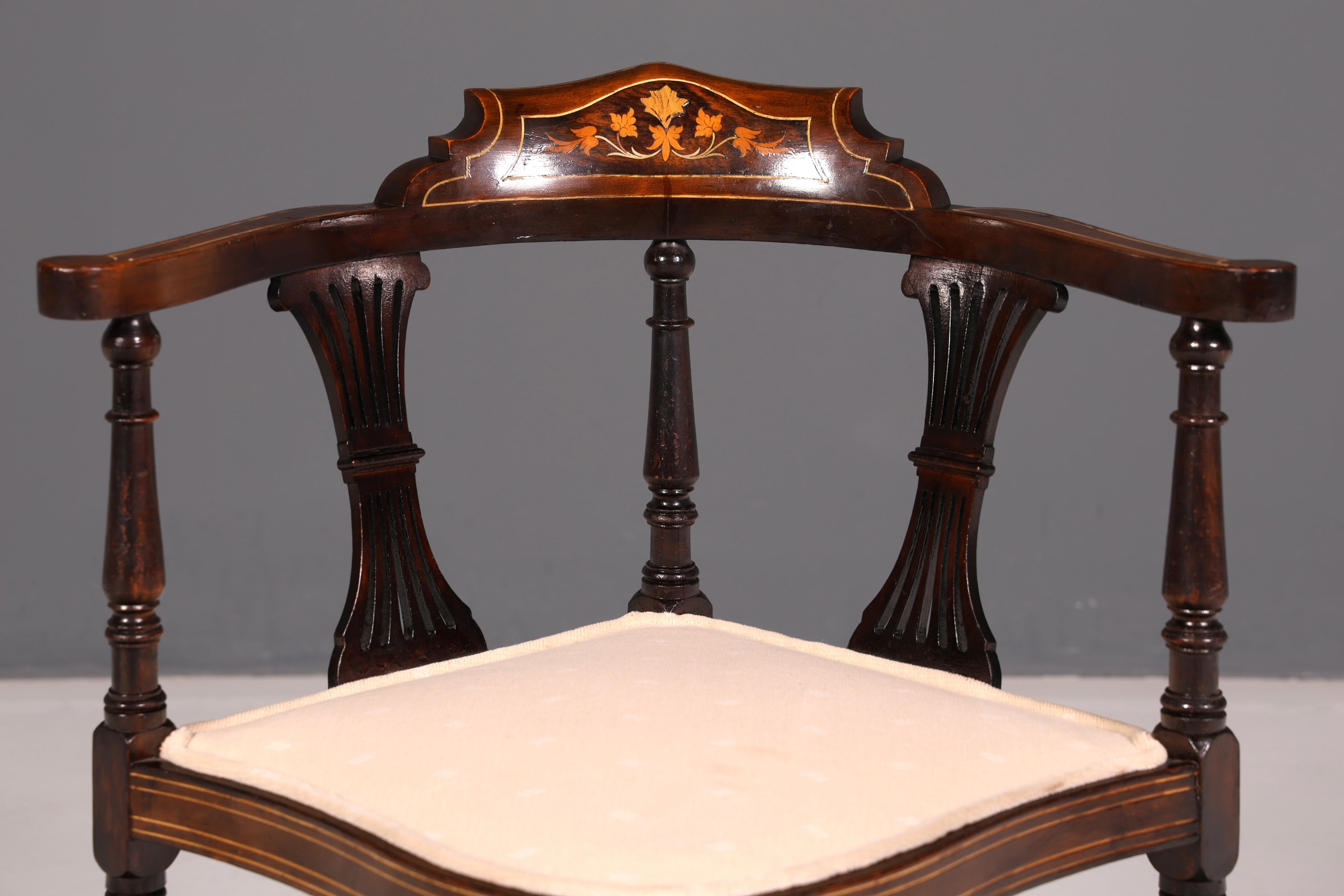 Wunderschöner Antiker Eckstuhl Corner Chair Englisch Edwardian Intarsien Armlehnstuhl Schreibtischstuhl Vintage 1 von 2