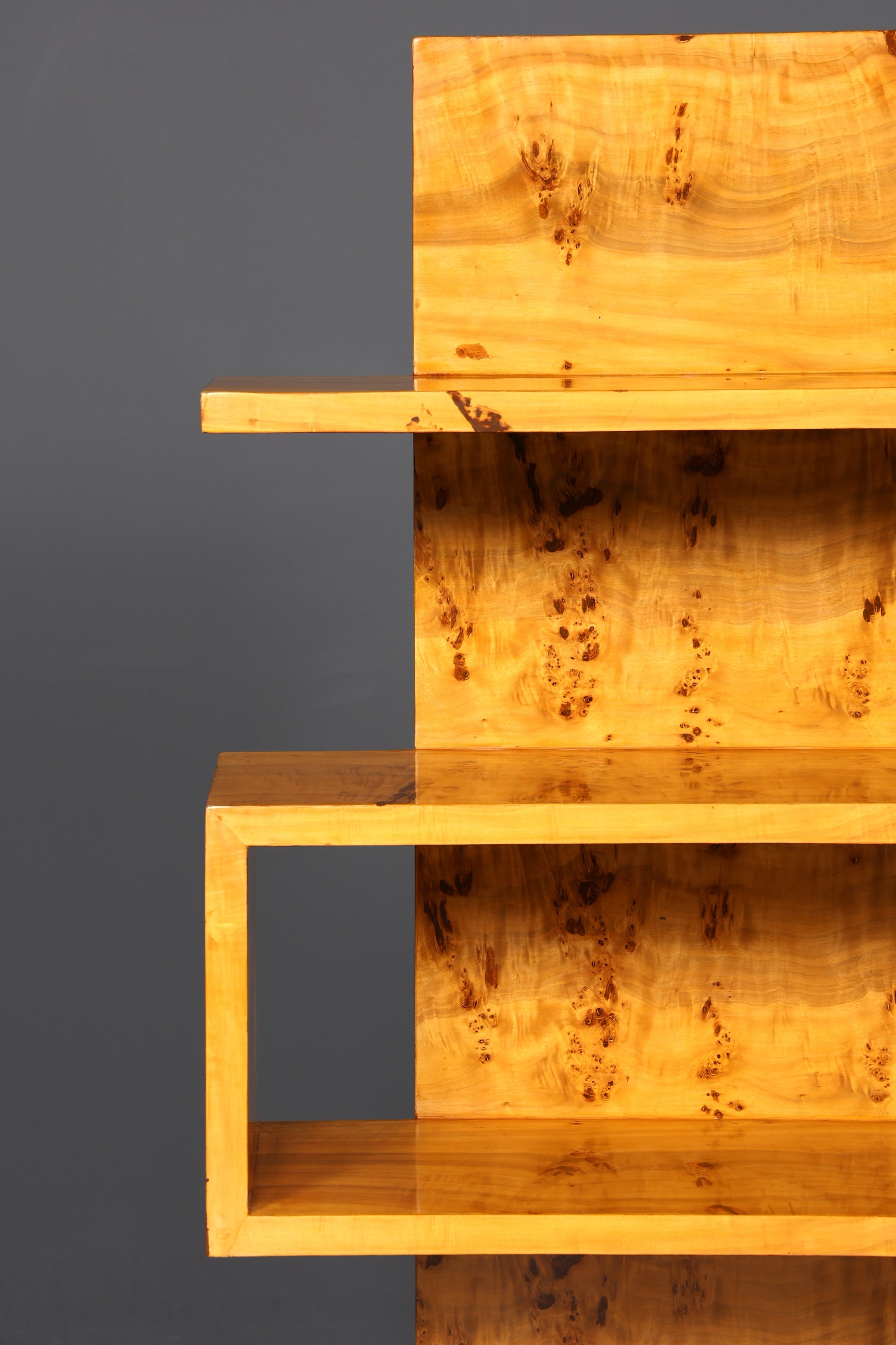 Bibliothèque en bouleau de style Art Déco onirique, meuble de luxe, étagère culte.