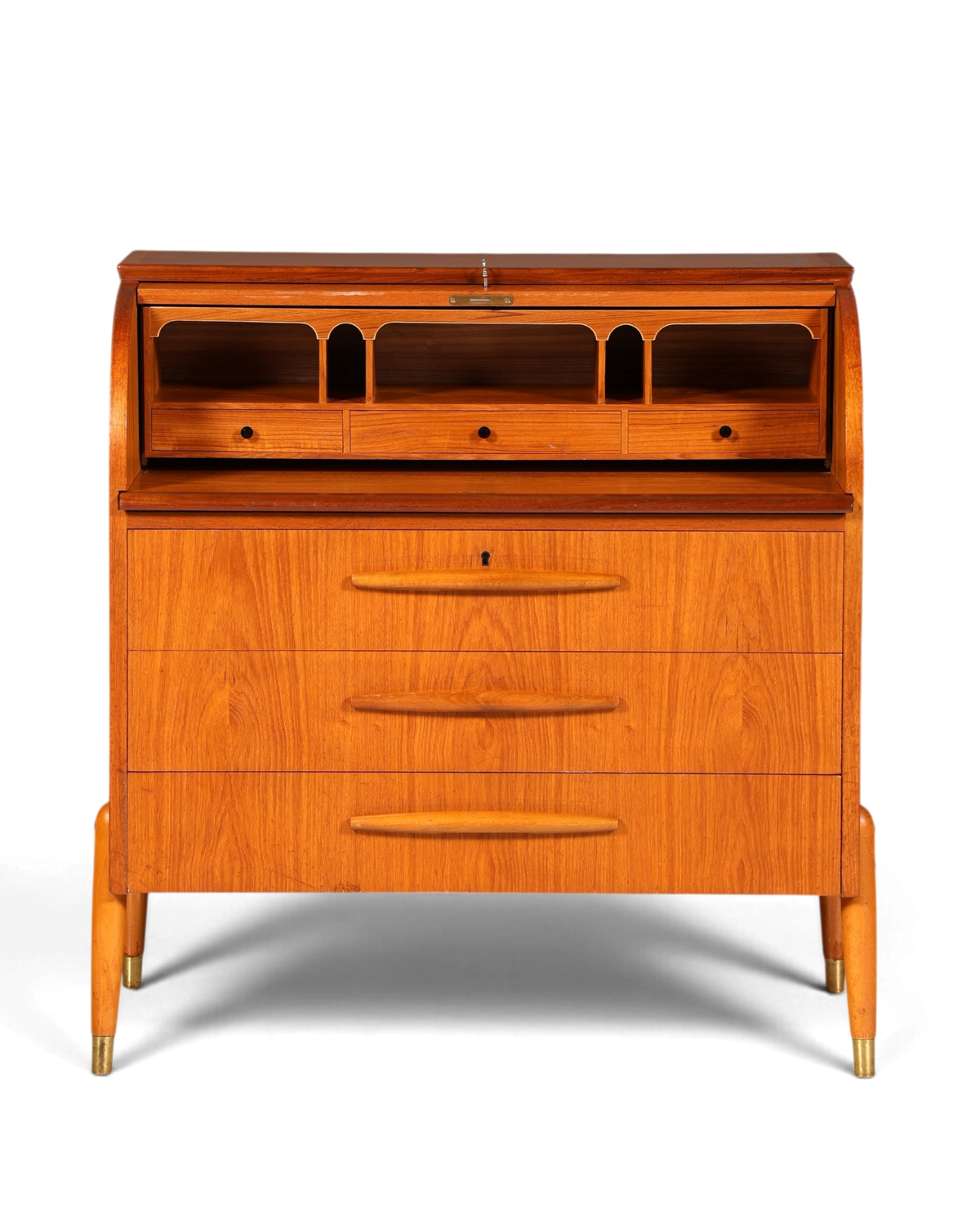 Magnifique secrétaire à rideau Mid-Century, commode de bureau, armoire vintage des années 60 en bois