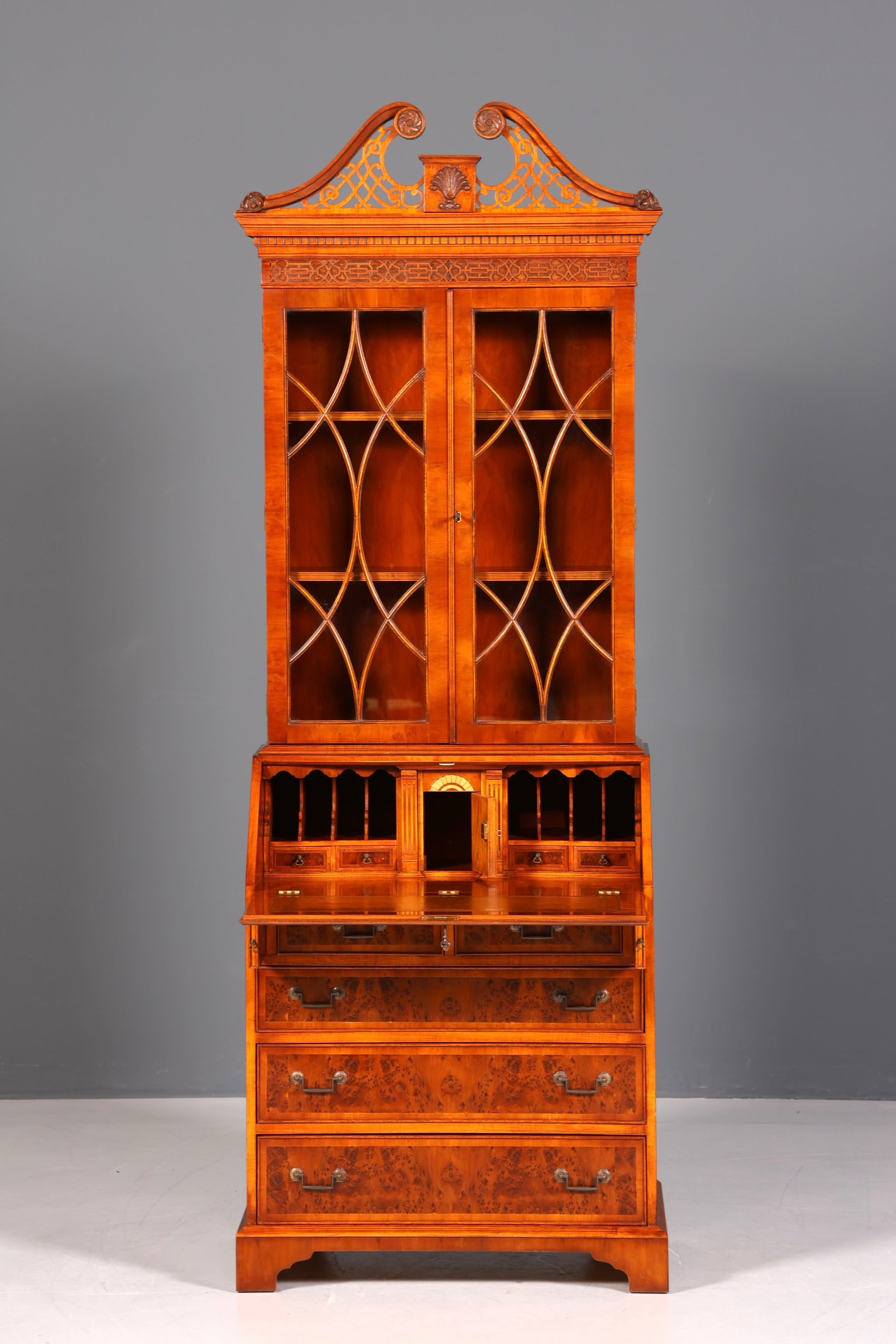 Stilvoller Englischer Sekretär Original Wade Büro Aufsatzsekretär Antik 60s Vitrinen Schrank UK