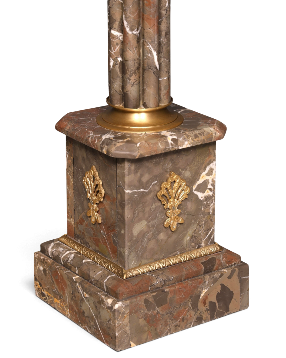 Hauptstadt Möblerei H901 Säulenfuß aus braunem Marmor mit goldenen Verzierungen und klassischem Design