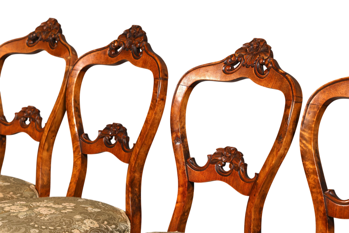 Hauptstadt Möblerei 6er-Set antike Louis Philippe Biedermeier Stühle aus Holz mit kunstvollen Schnitzereien
