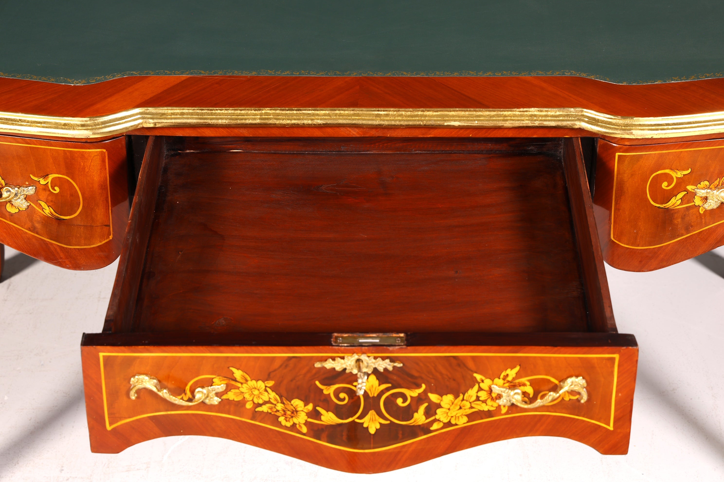 Prächtiger Louis XV Stil Schreibtisch French Desk Antik Stil Bürotisch Echt Holz Messing