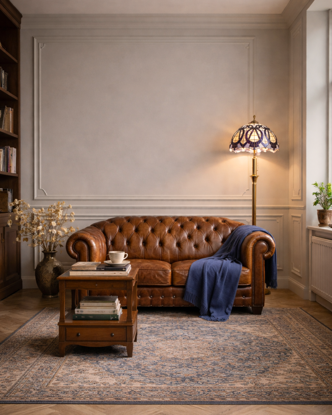 Lampe de style Tiffany antique et onirique, abat-jour en verre, pied en laiton, lampadaire, lampe de lecture