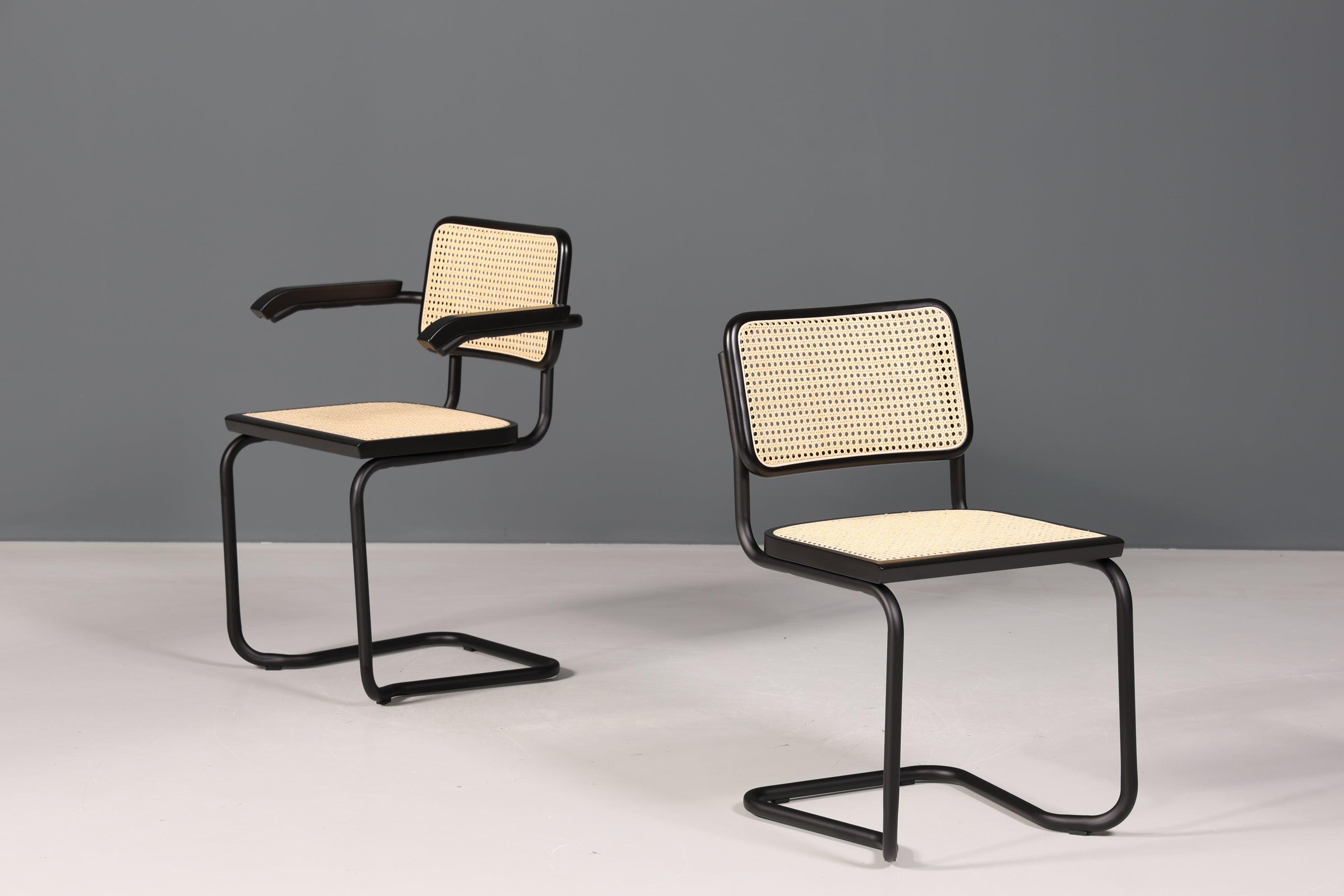 Freischwinger Stuhl "Milano" Made in Italy Schwarz Korbgeflecht Stuhl Wippstuhl Wiener Geflecht Küchenstuhl Sekretär Stuhl