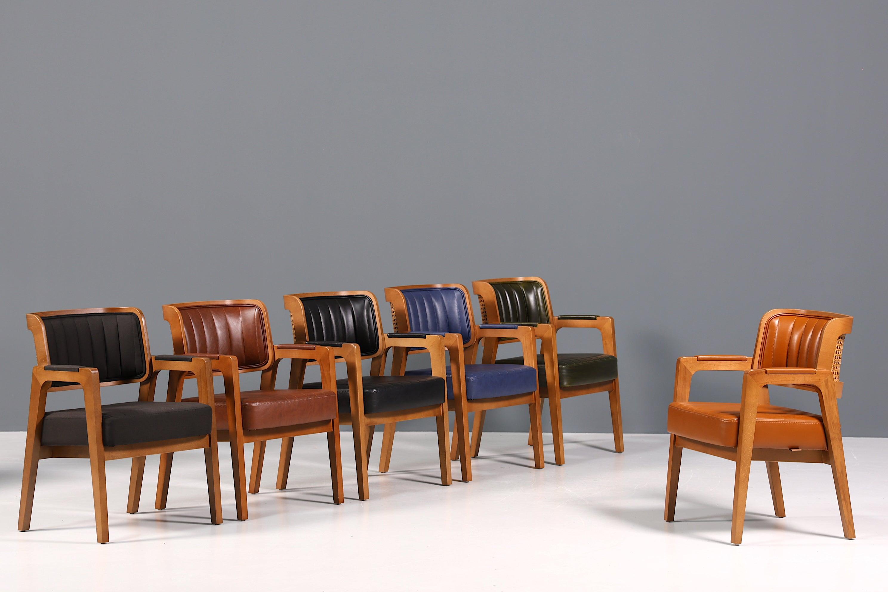 Edler Armlehnstuhl "LIMA" Cognac Esszimmerstuhl mit Korbgeflecht Polsterstuhl Armlehnstuhl Sekretär Stuhl