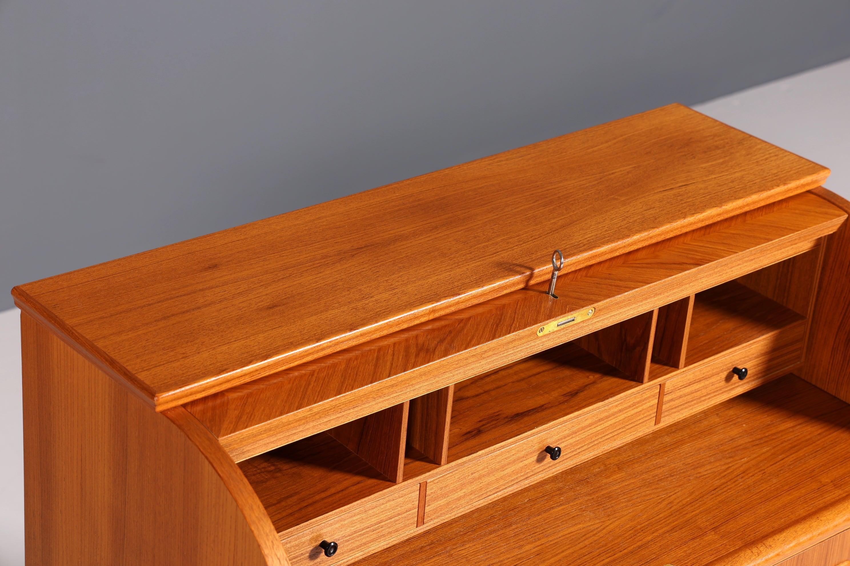 Wunderschöner Mid Century Rollladen Sekretär Danish Design Teak Holz Rollladen Kommode