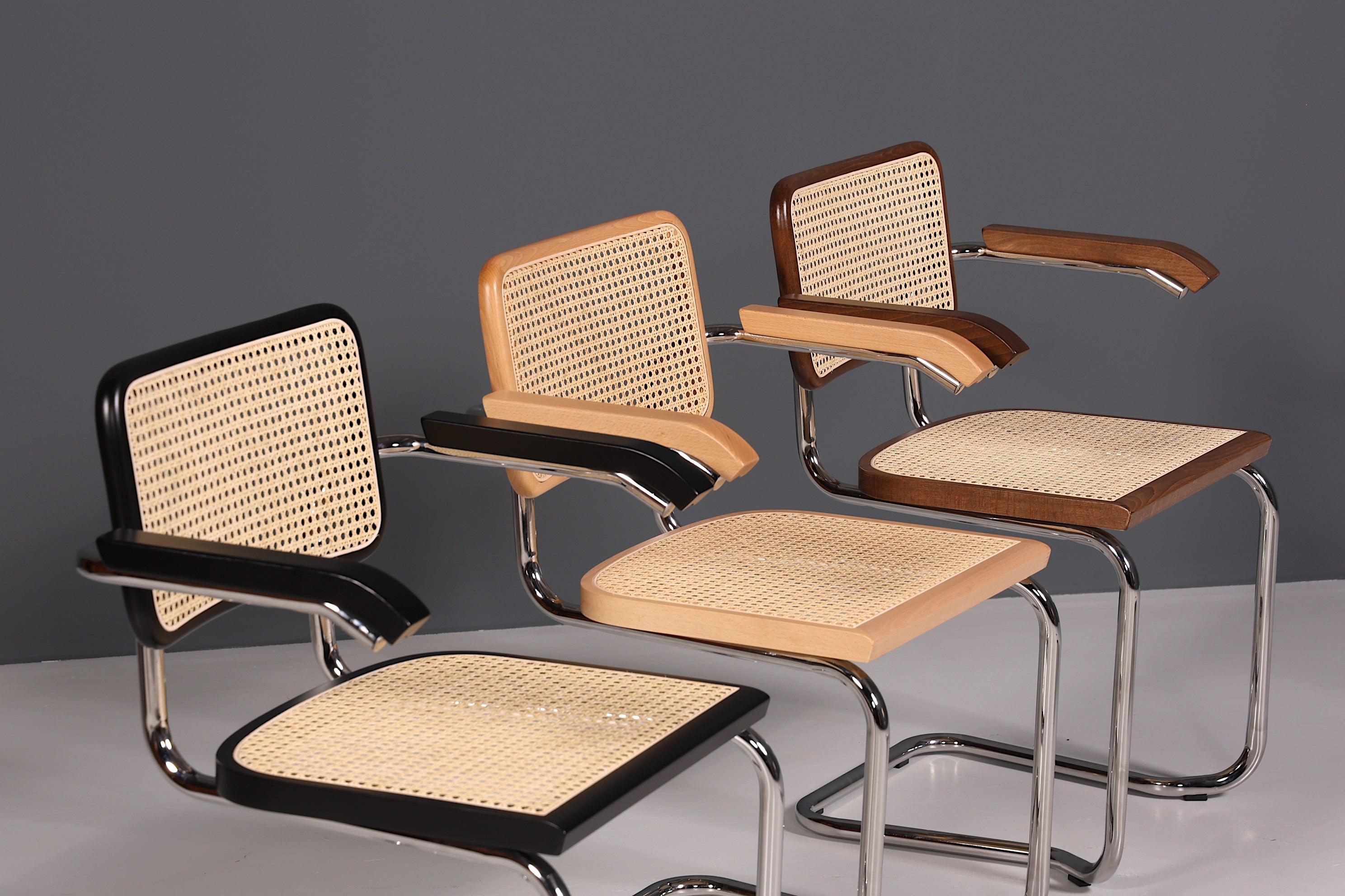 Korbgeflecht Freischwinger Armlehnstuhl "Milano" Made in Italy Beige Wippstuhl Sekretär Stuhl Esszimmer Stuhl