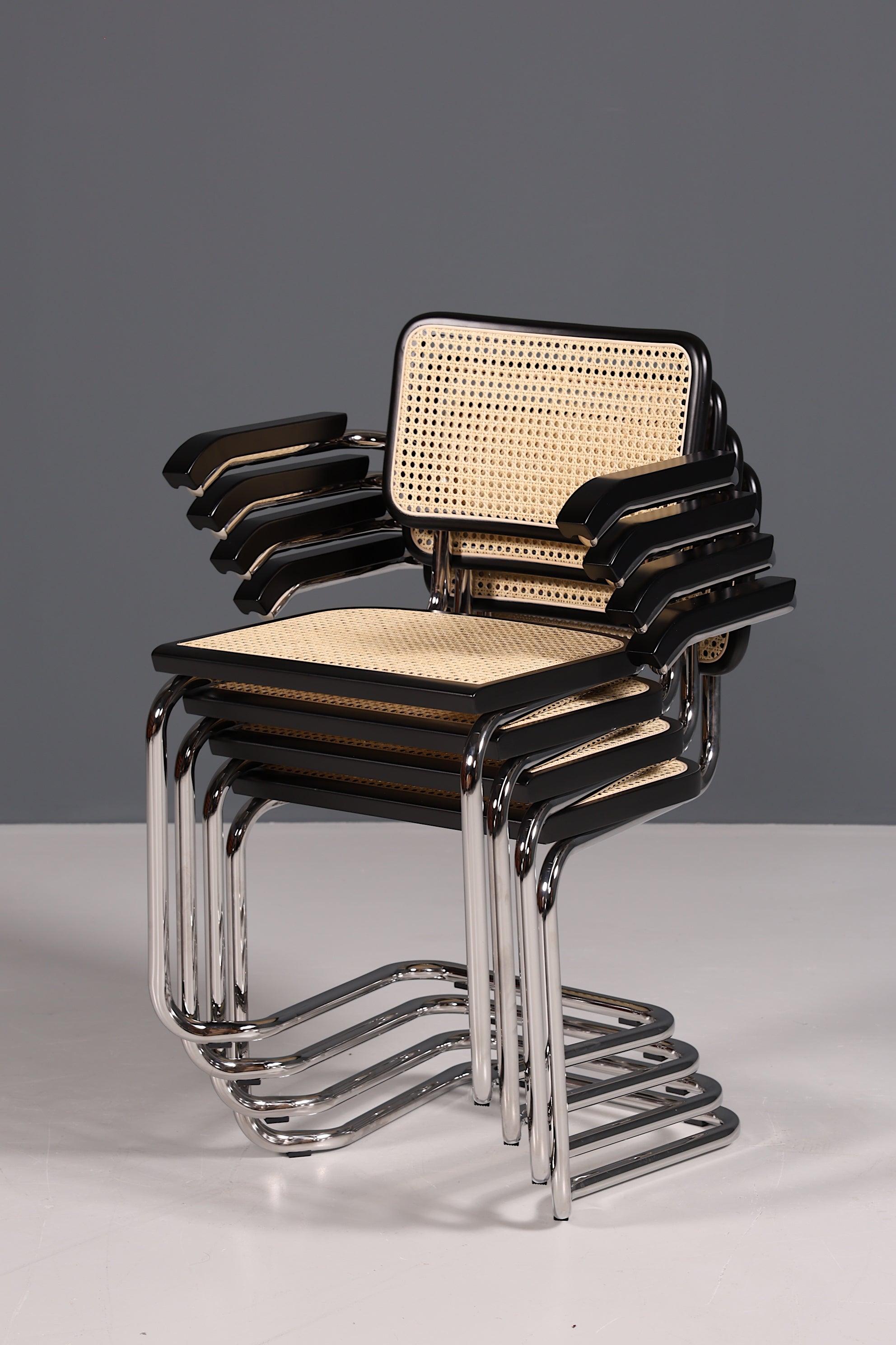 Korbgeflecht Freischwinger Armlehnstuhl "Milano" Made in Italy Schwarz Esszimmer Stuhl Wippstuhl Küchenstuhl