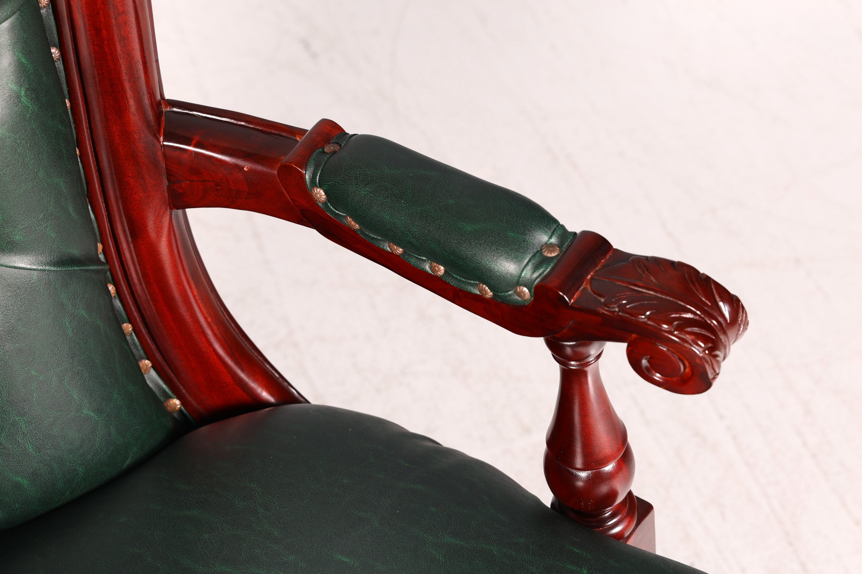 Fauteuil de bureau Chesterfield haut de gamme, vert acajou, chaise de bureau pivotante de style anglais vintage
