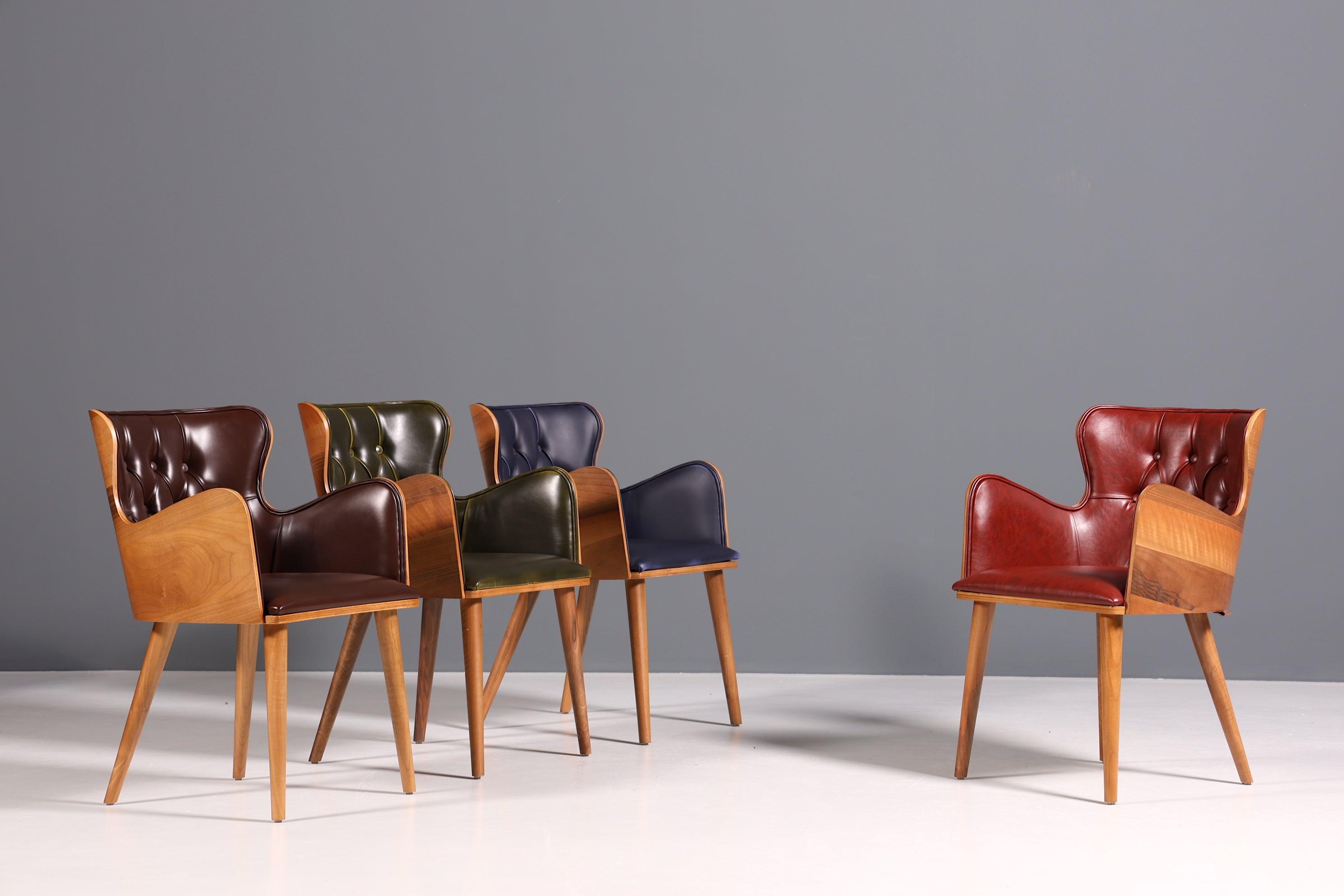 Wunderschöner Chesterfield Stil Stuhl "León Red" Armlehnstuhl Nussbaum Esszimmerstuhl Sekretär Stuhl