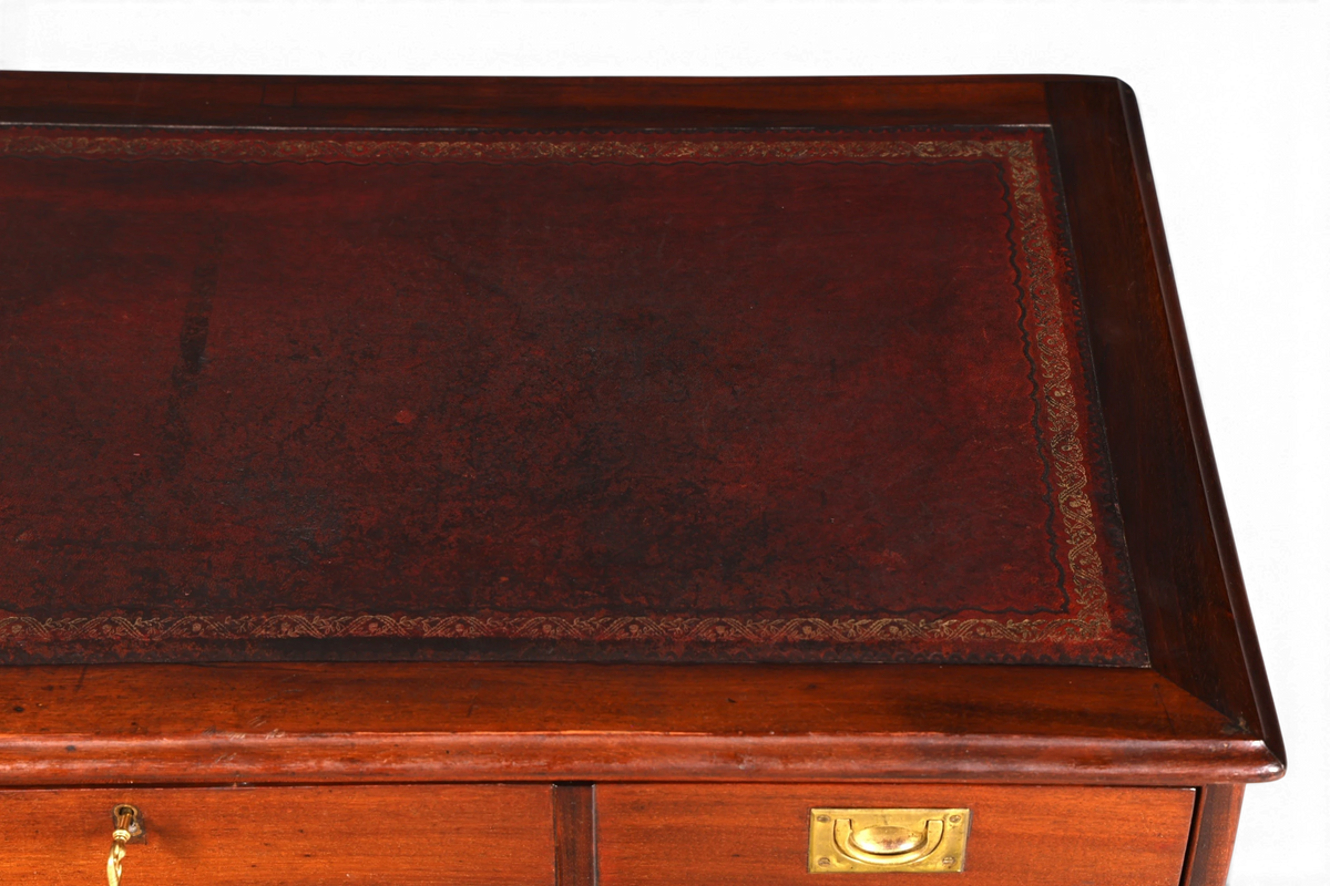 Edler Englischer Military Chest Schreibtisch Maritim Bürotisch Lederauflage Office Desk