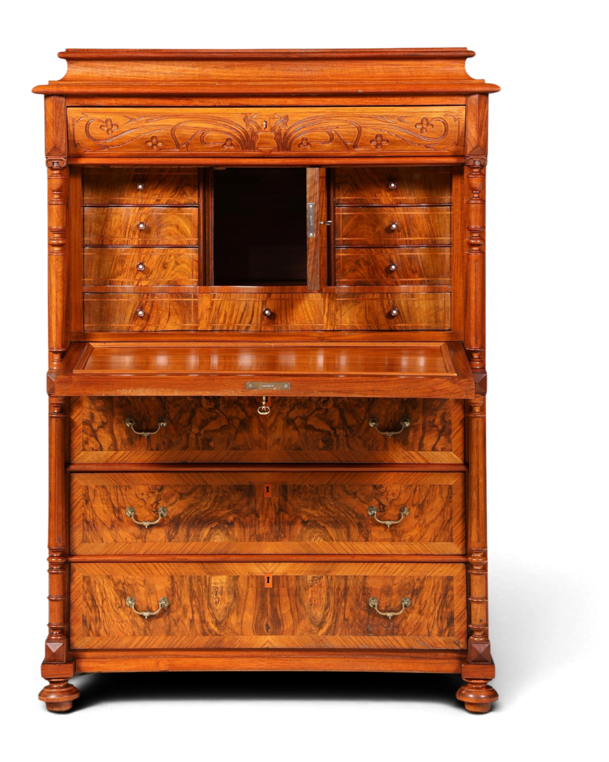 Traumhafter Louis Philippe Sekretär um 1870 Vertiko Nussbaum Highboard Kommode Sekretär Schrank