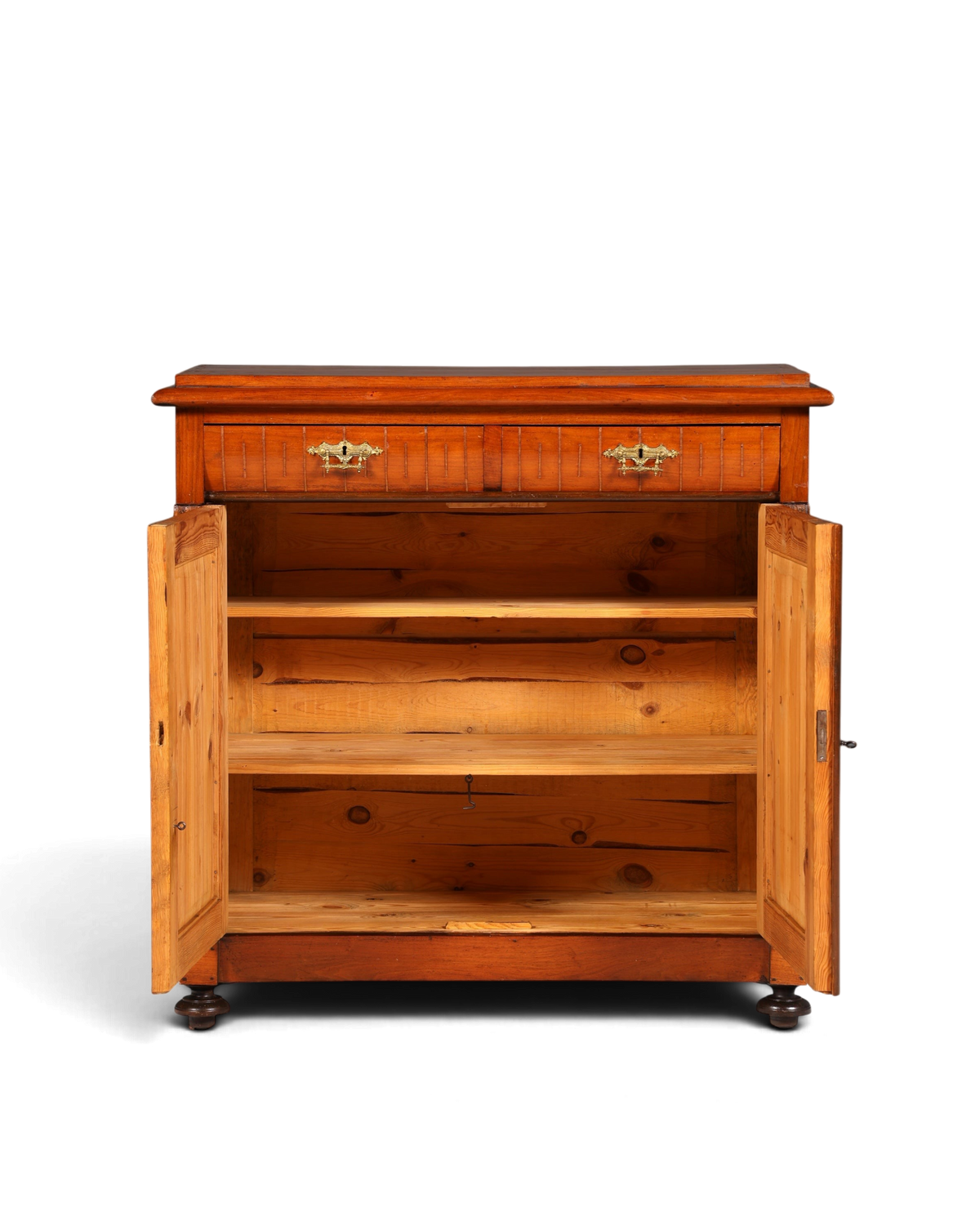 Hauptstadt Möblerei Gründerzeit masif ahşap antika komodin, iki çekmeceli ve geniş iç raflı, klasik kahverengi tonlarda