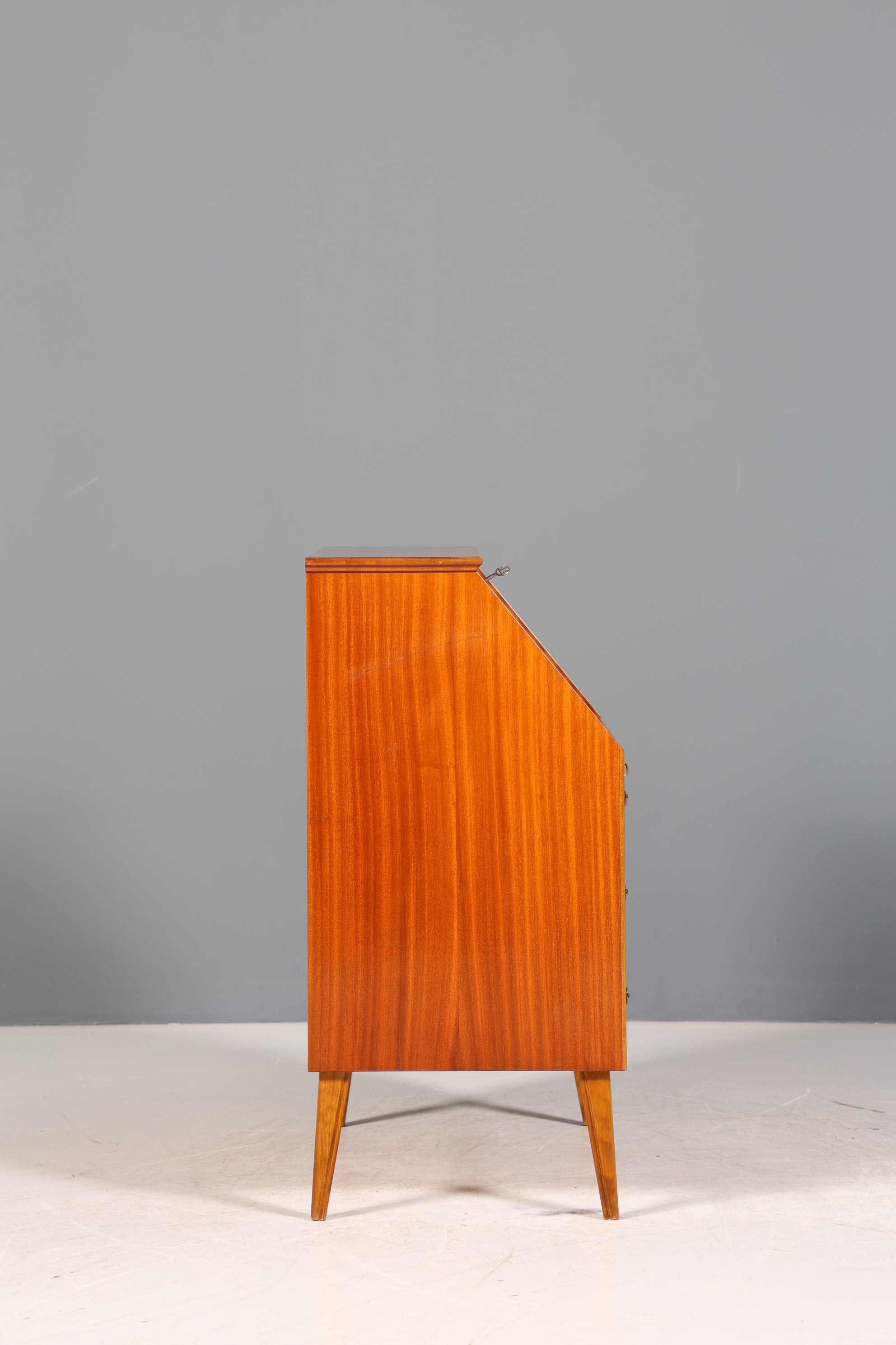 Schlichter Mid Century Sekretär Vintage Schreibmöbel echt Holz Kommode Office Secretary