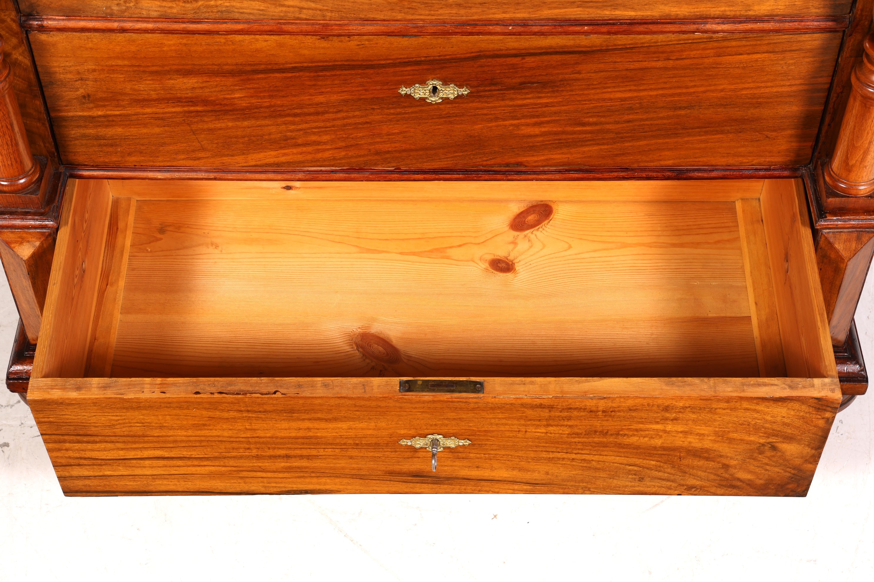 Secrétaire Gründerzeit onirique, commode haute Vertiko, meuble secrétaire Louis Philippe, vers 1880