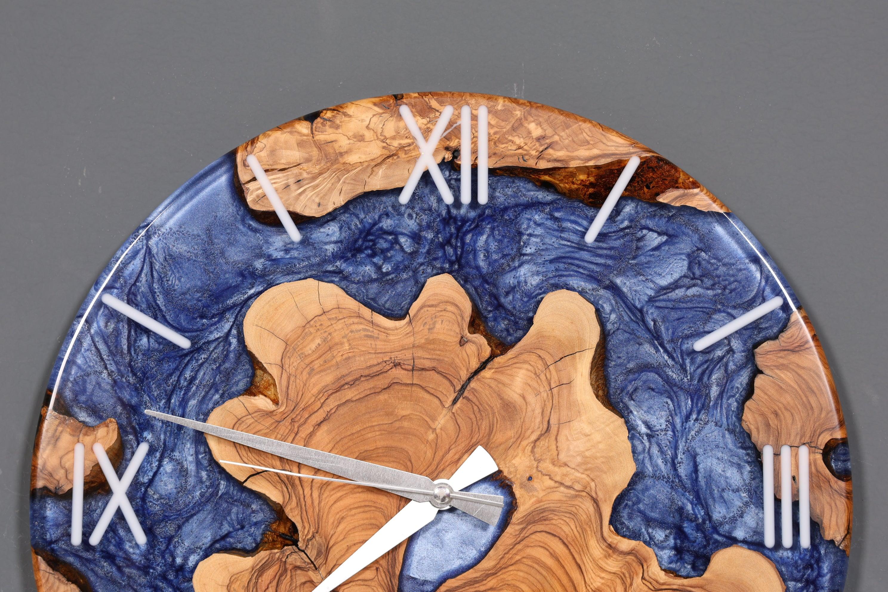 Stilvolle Handgefertigte Epoxidharz Wanduhr Olivenbaum Uhr Epoxy Analog Uhr