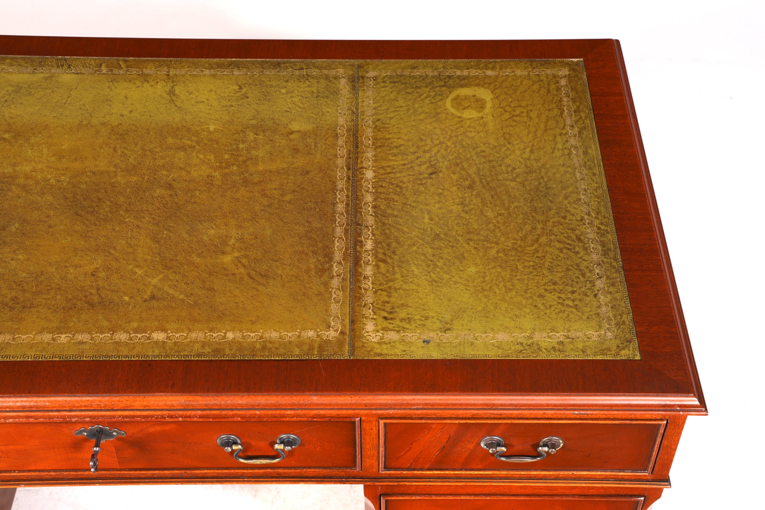 Magnifique bureau anglais avec plateau en cuir véritable, bureau de style ancien