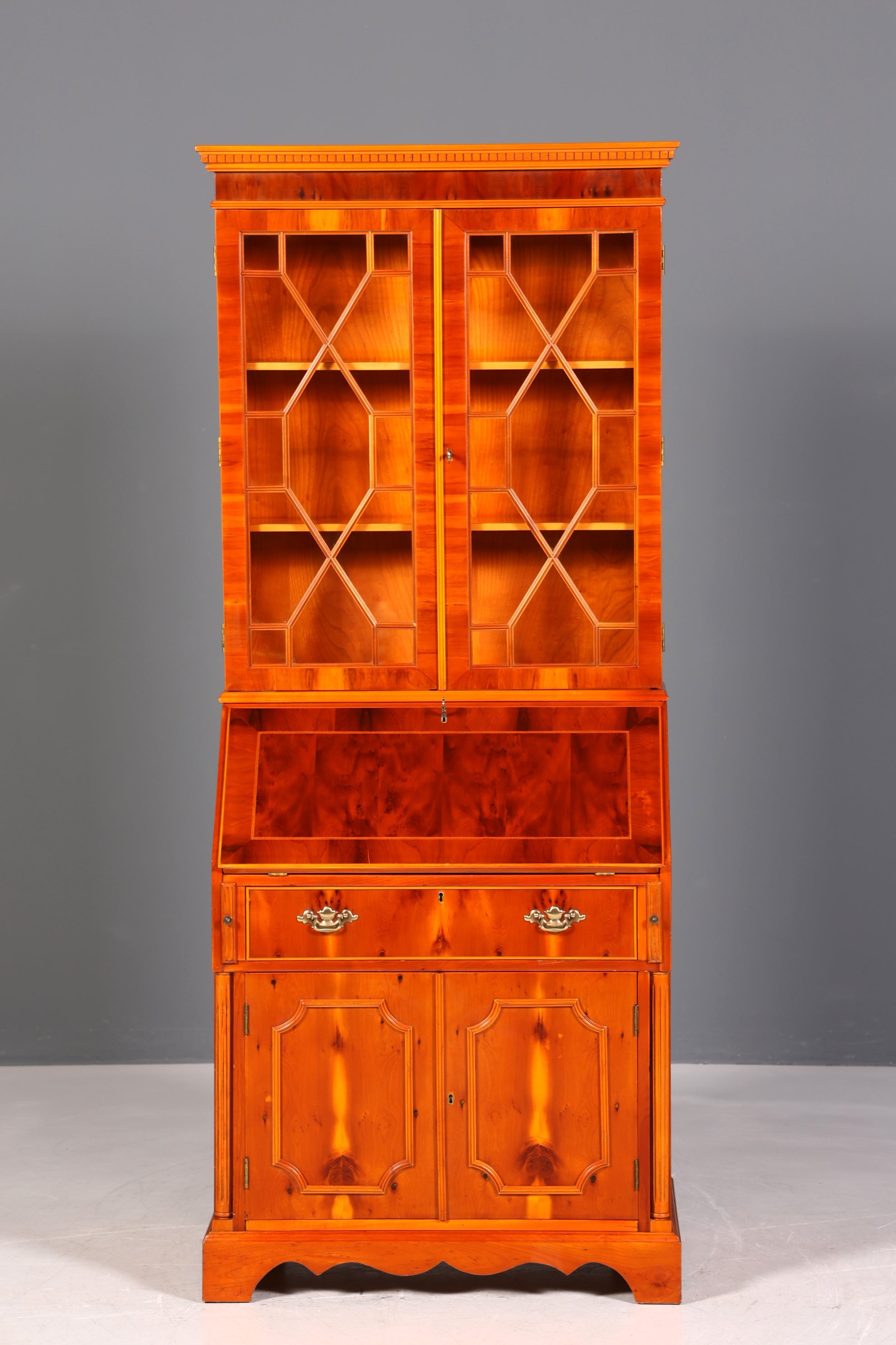 Bureau secrétaire anglais élégant, bureau de bureau, bois d&