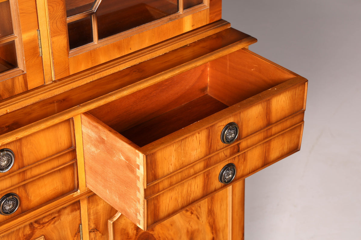 Impressionnante vitrine anglaise en bois véritable, secrétaire, bibliothèque, meuble à livres, buffet ancien vintage