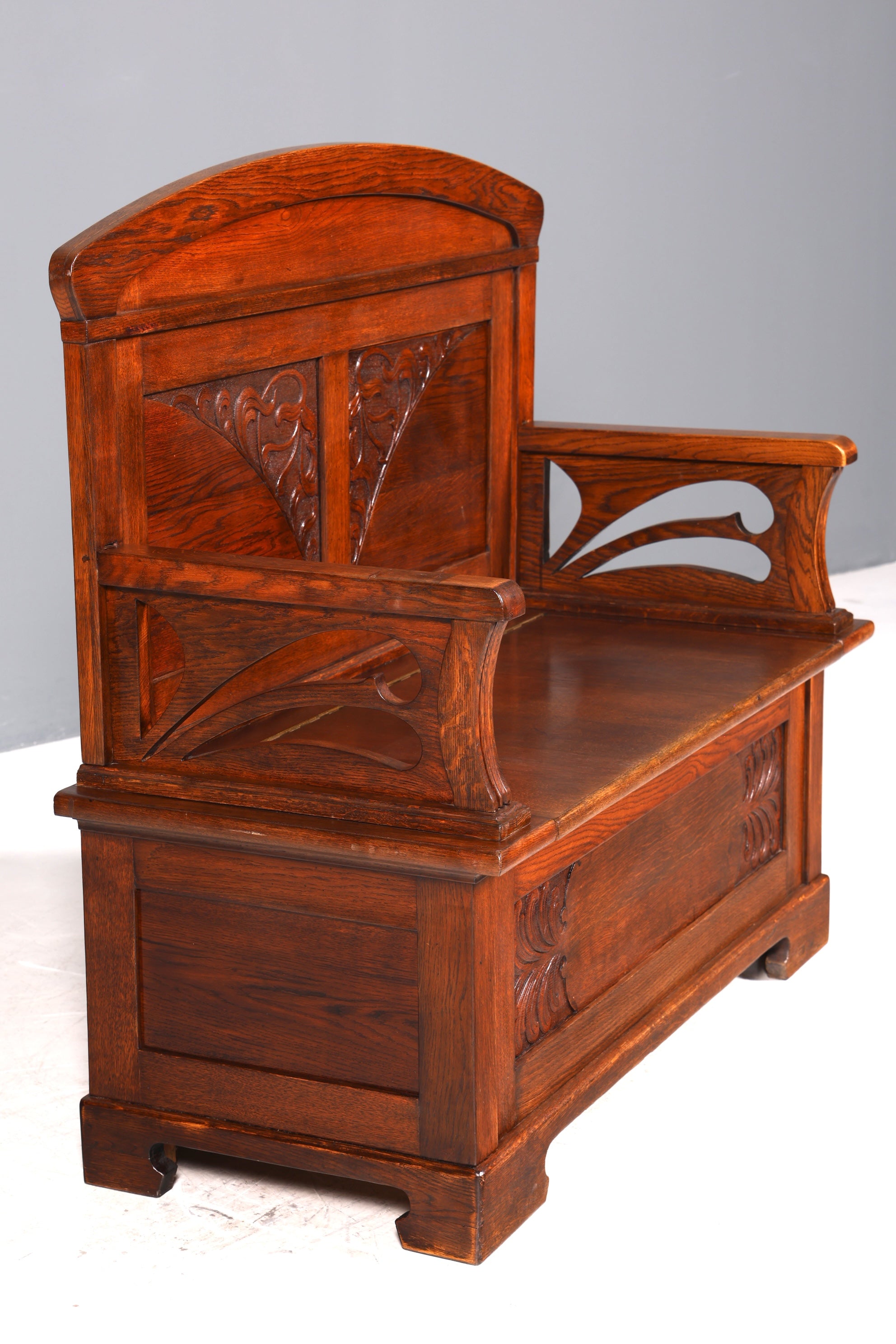 Magnifique banc Art nouveau, banc ancien, coffre, canapé en chêne, banc en bois, coffre en bois