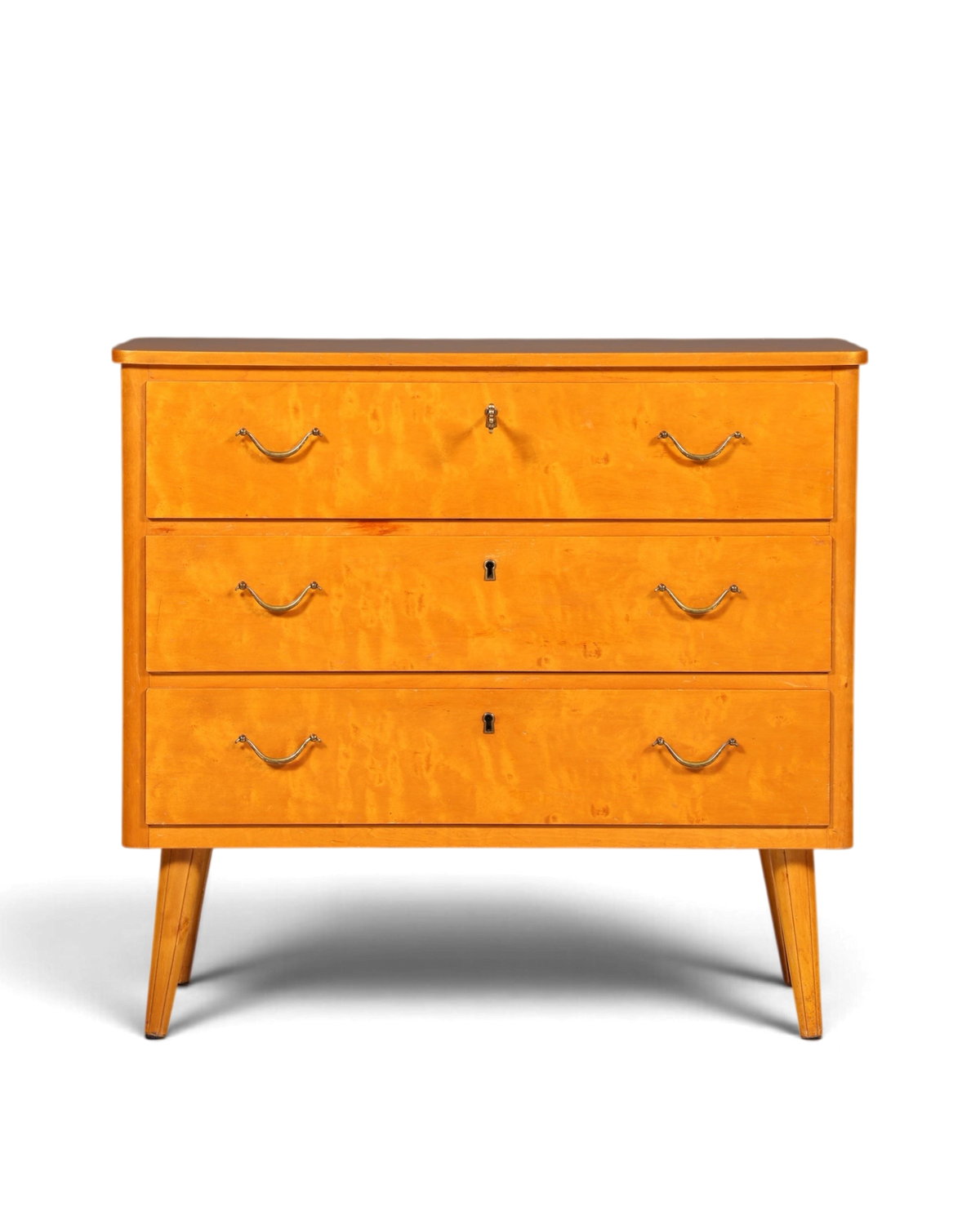 Hauptstadt Möblerei Mid Century Kommode aus massivem Holz mit drei Schubladen im skandinavischen Danish Design Stil