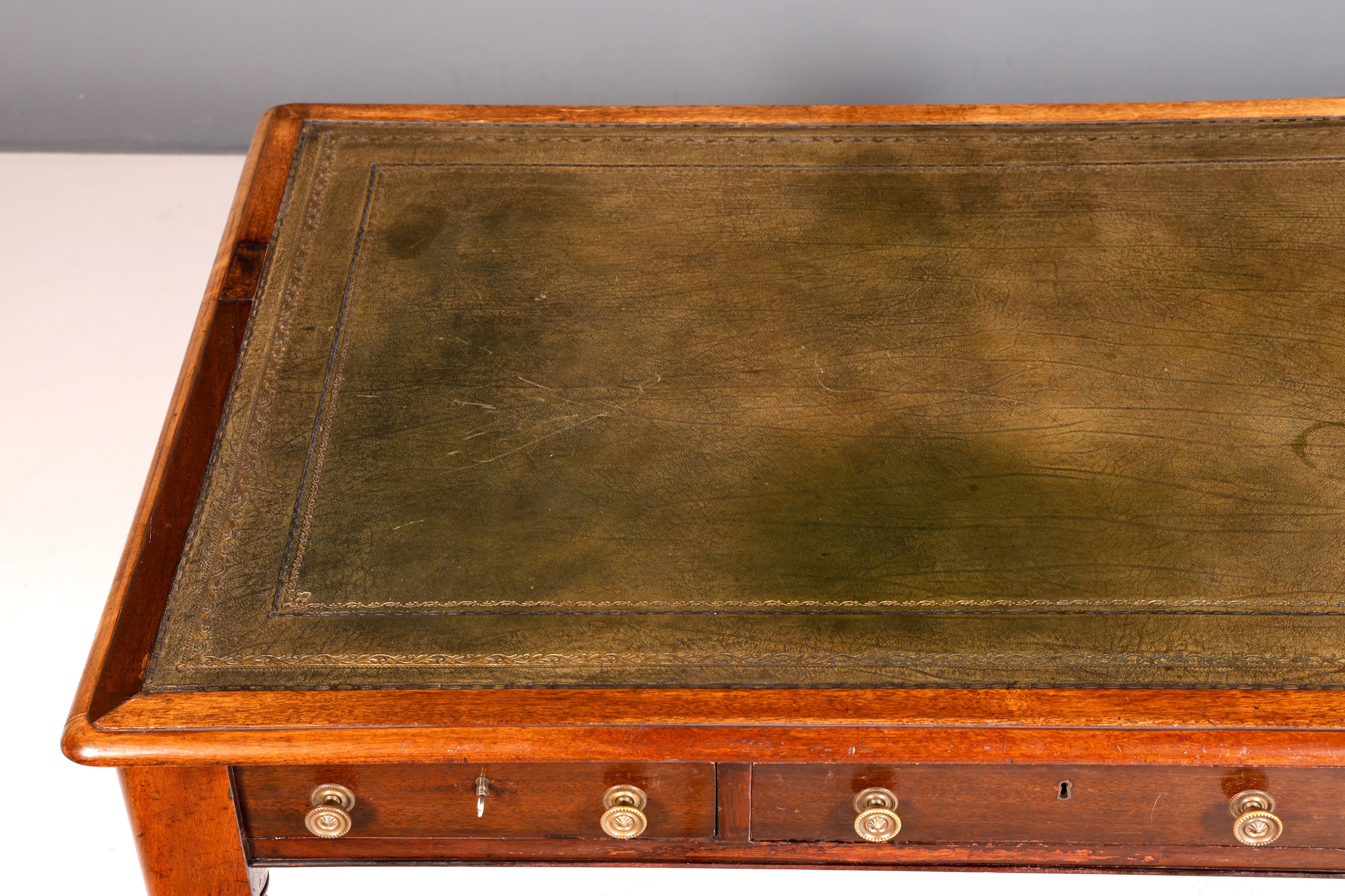 Wunderschöner Englischer Schreibtisch Echt Lederauflage Regency Stil Bürotisch Office Desk Antik