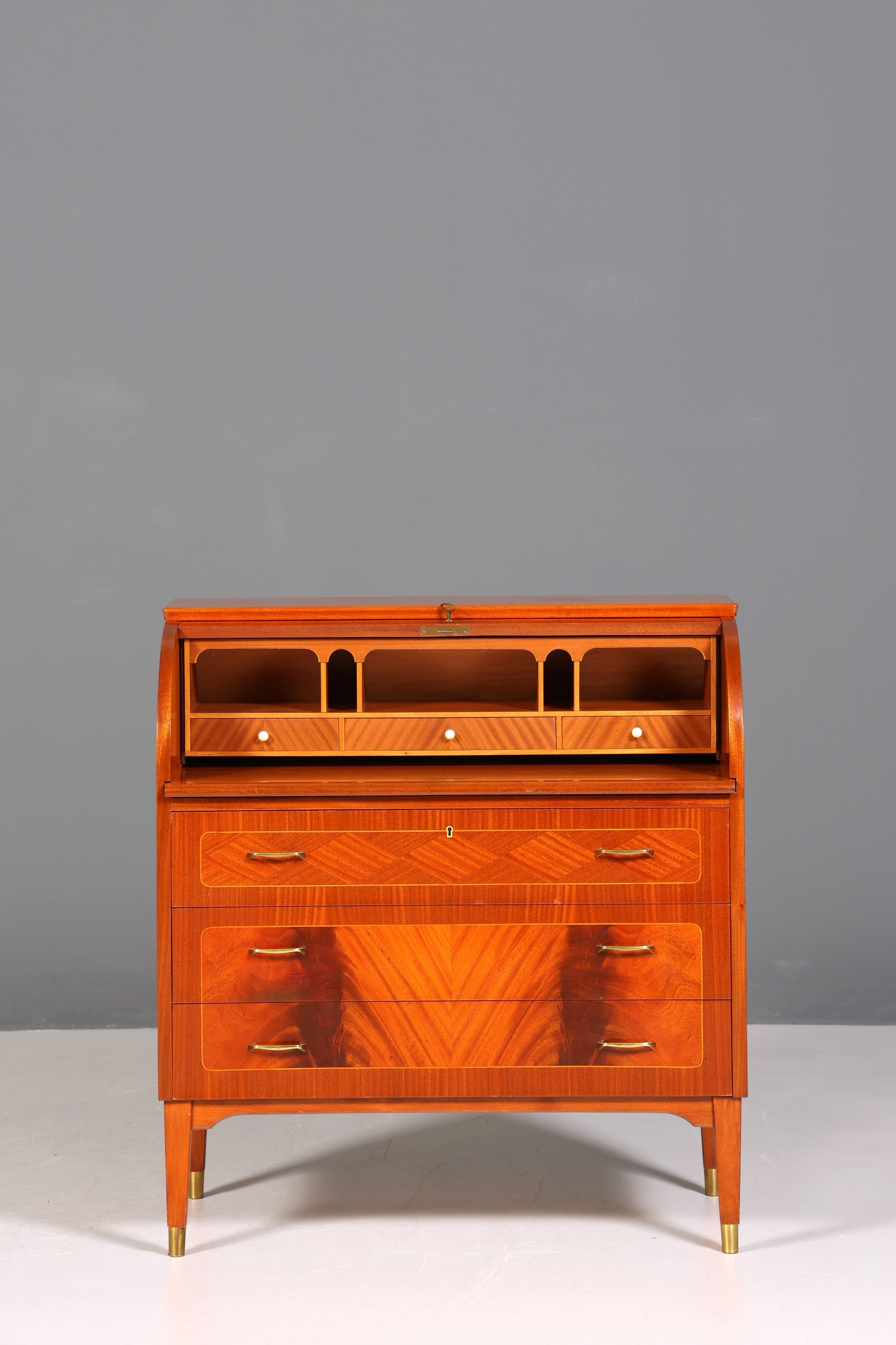 F224 Finish cm Wunderschöner Mid Century Rollladen Sekretär echt Holz Büro Schrank Vintage Schreibkommode