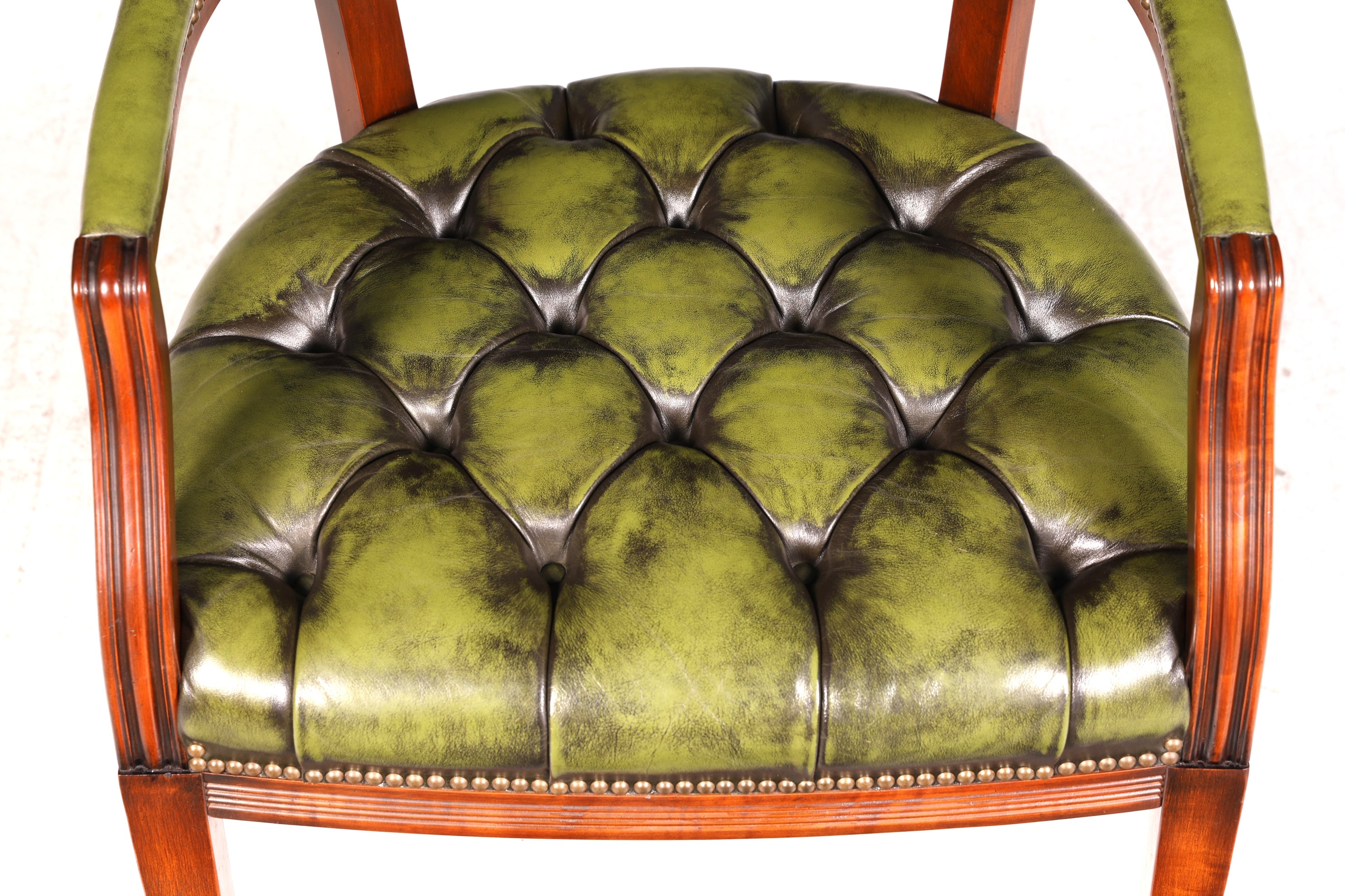 Stilvoller Chesterfield Stuhl Englischer Armlehnstuhl Echt Leder Bürostuhl Sekretär Antik Vintage