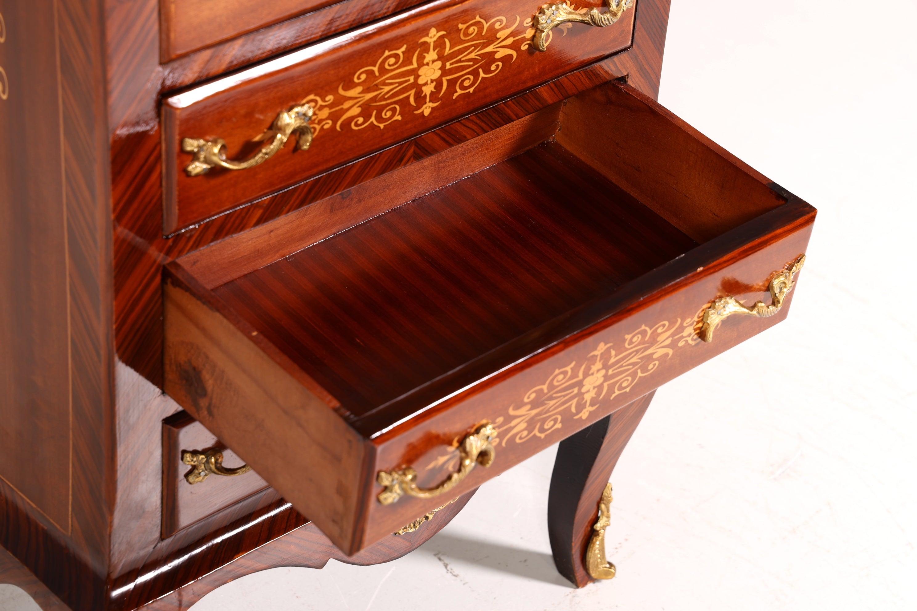 Wunderschönes Barock Stil Louis XV Highboard Marmor Vertiko Intarsien Kommode