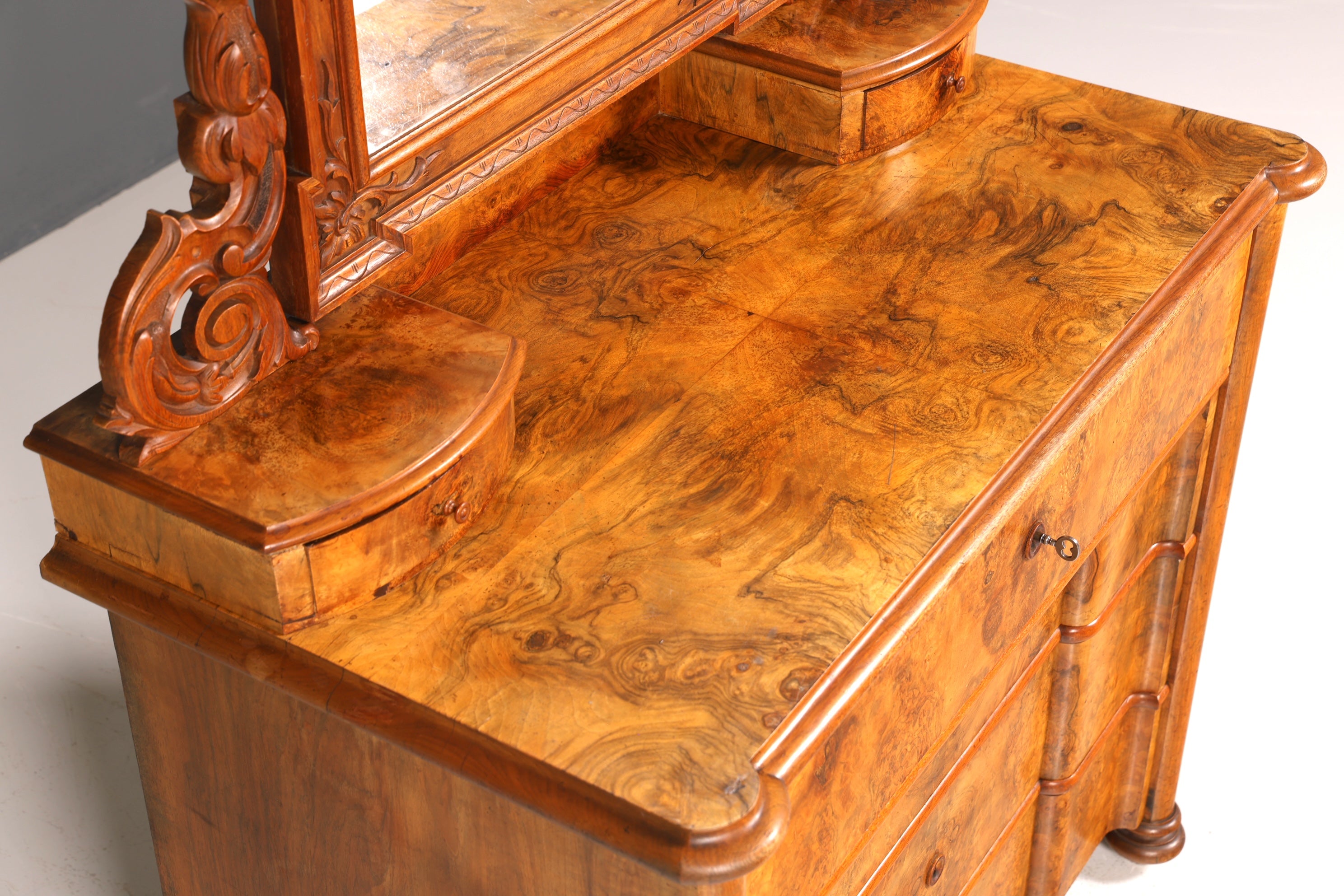 Edle Gründerzeit Kommode mit Spiegelaufsatz Louis Philippe Frisierkommode Holz Schrank Antik Flurschrank um 1880