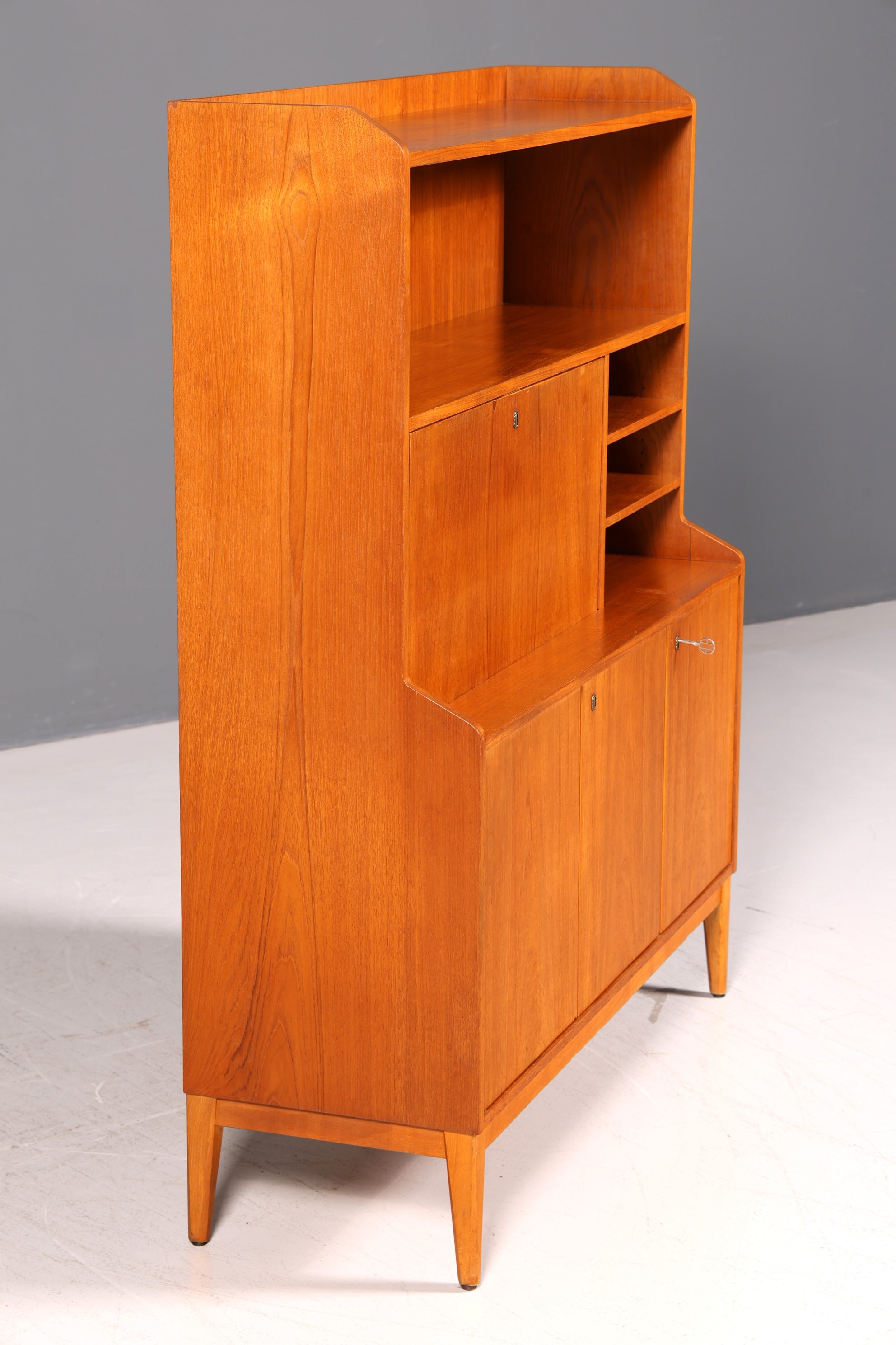 Wunderschöner Mid Century Sekretär Highboard Vintage Schrank Schreibklappe Holz Regal Retro 60er Skandinavisch