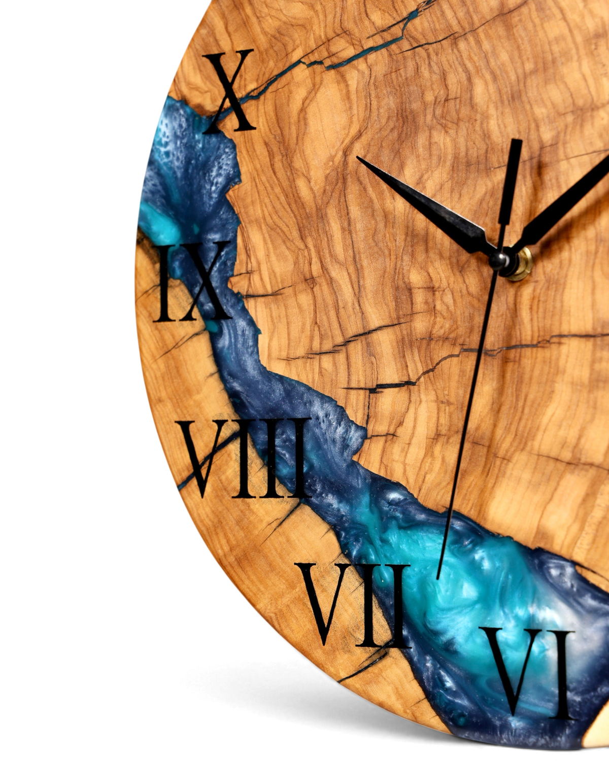 Exklusive Handgefertigte Epoxidharz Wanduhr Olivenbaum Uhr Epoxy Analog Uhr